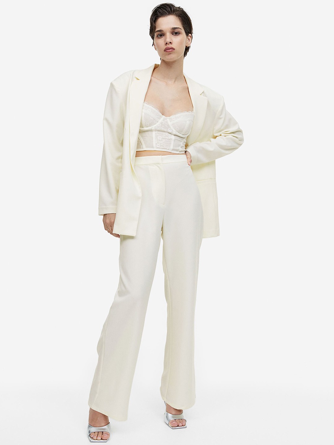 

H&M Women High-Waisted Tailored Trousers, White