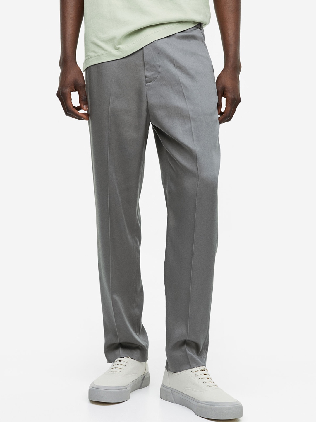 

H&M Men Regular Fit Tailored Lyocell Trousers, Grey
