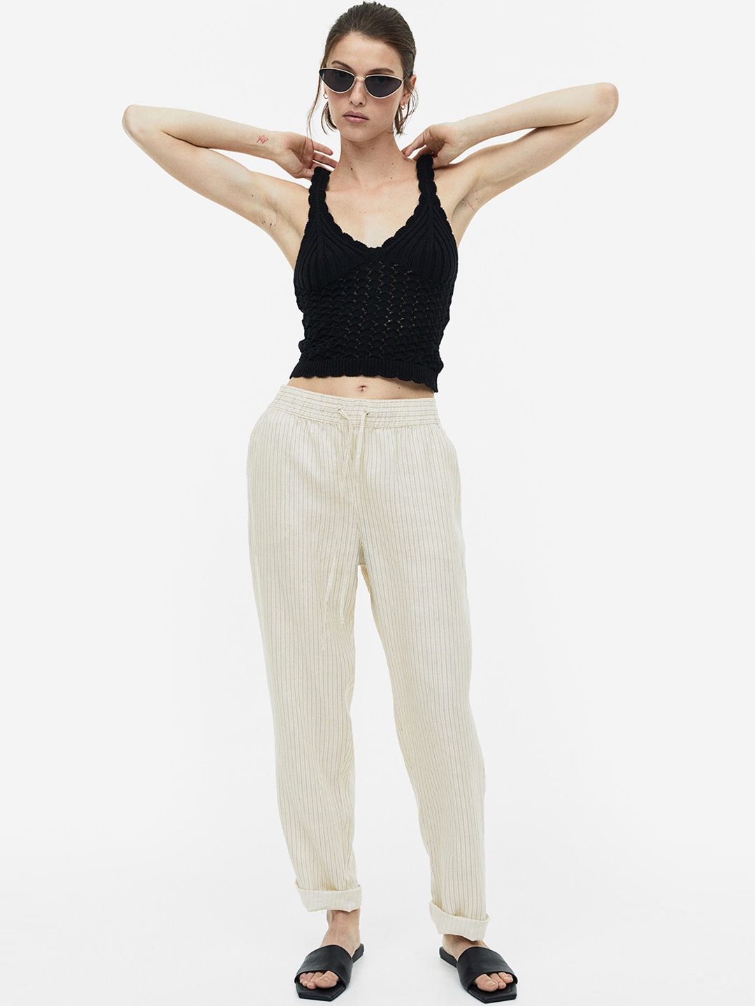 

H&M Women Linen Joggers, Beige