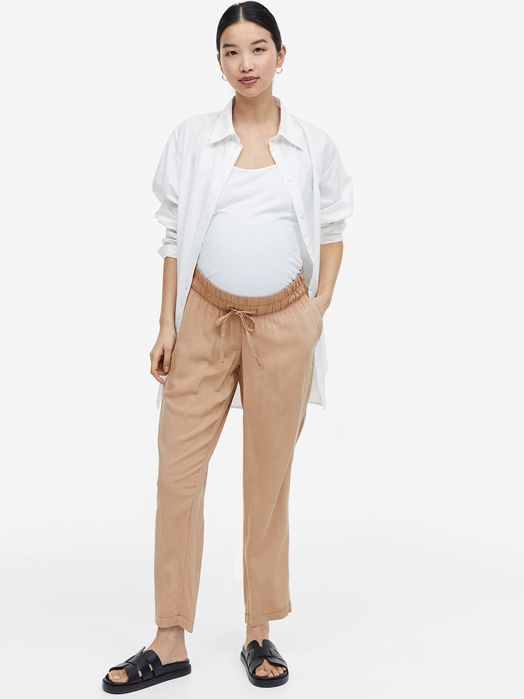 

H&M Women MAMA Pull-On Trousers, Beige