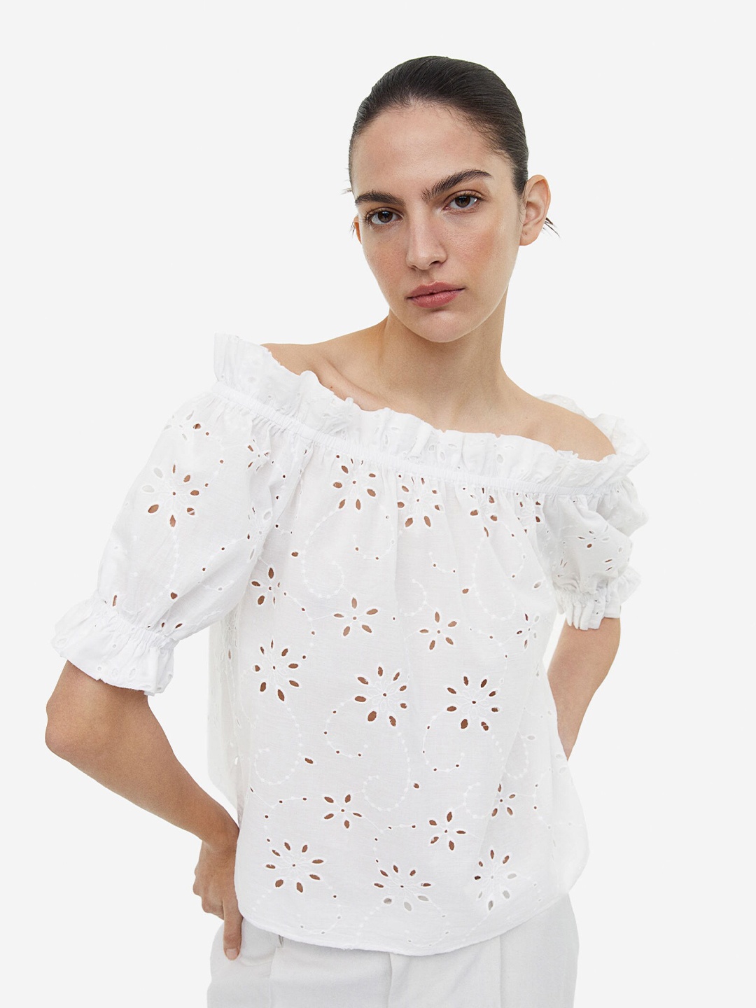 

H&M Broderie Anglaise Off-The-Shoulder Blouse, White