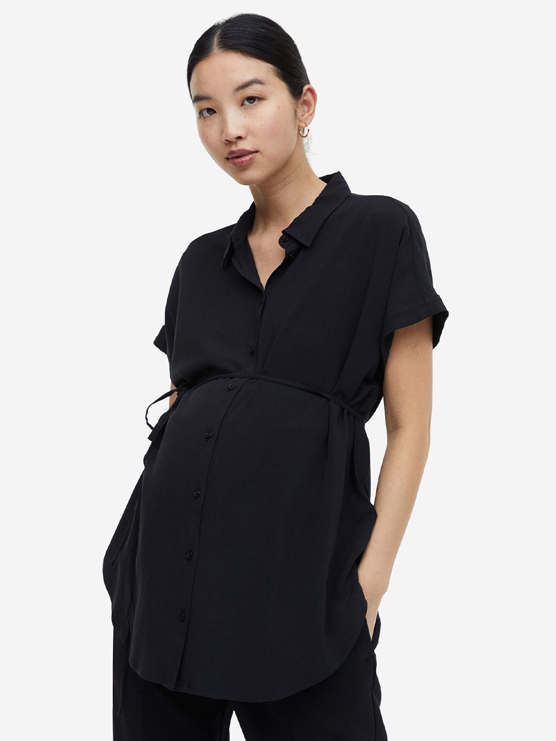 

H&M Women MAMA Tie-Belt Blouse, Black