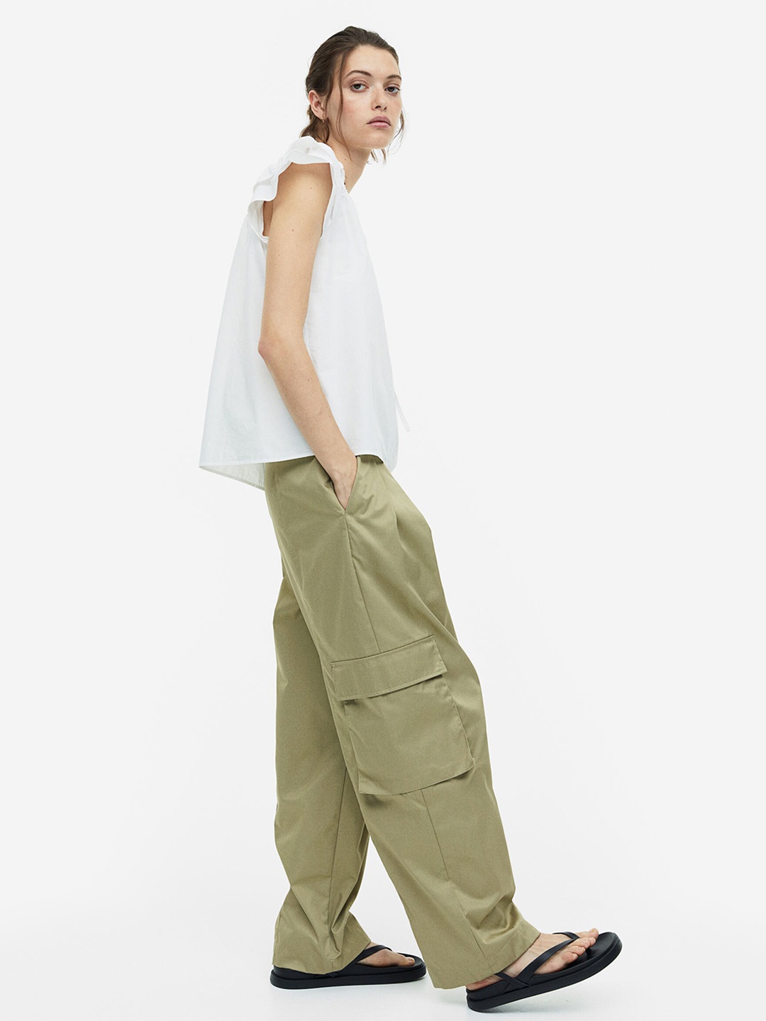 

H&M Flutter-Sleeved Poplin Blouse, White