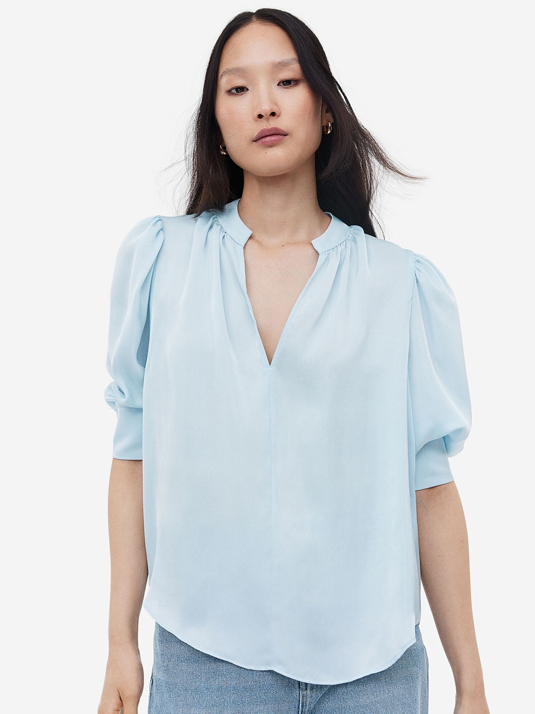 

H&M Stand-Up Collar Blouse, Blue