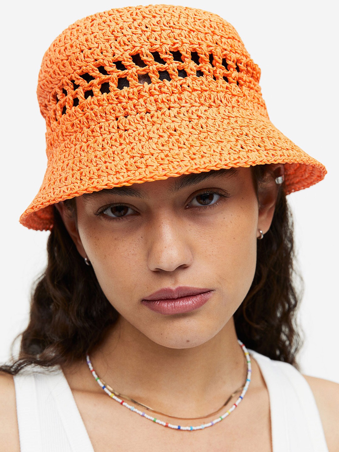 

H&M Women Straw Bucket Hat, Orange
