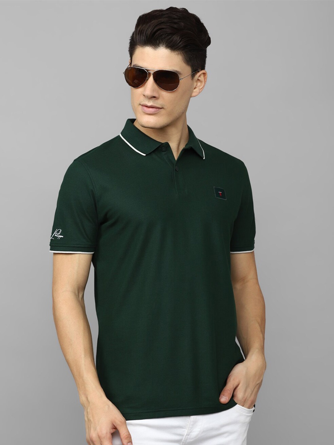 

Louis Philippe Sport Polo Collar Pure Cotton Slim Fit T-shirt, Green