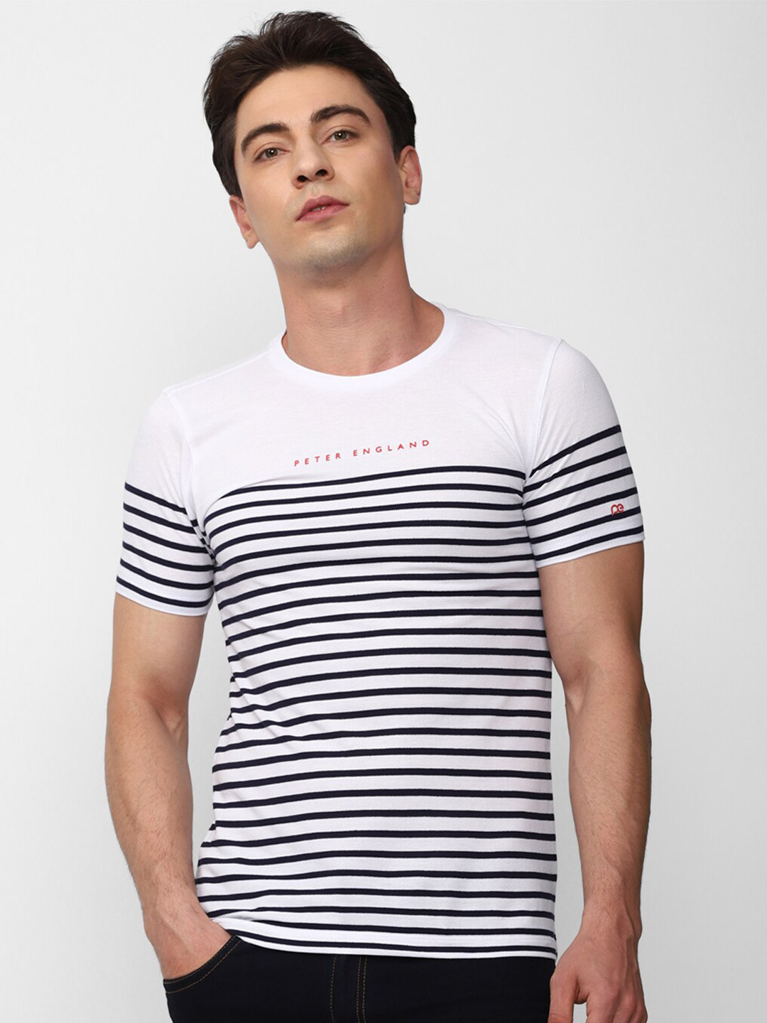

Peter England Casuals Striped Slim Fit T-shirt, White
