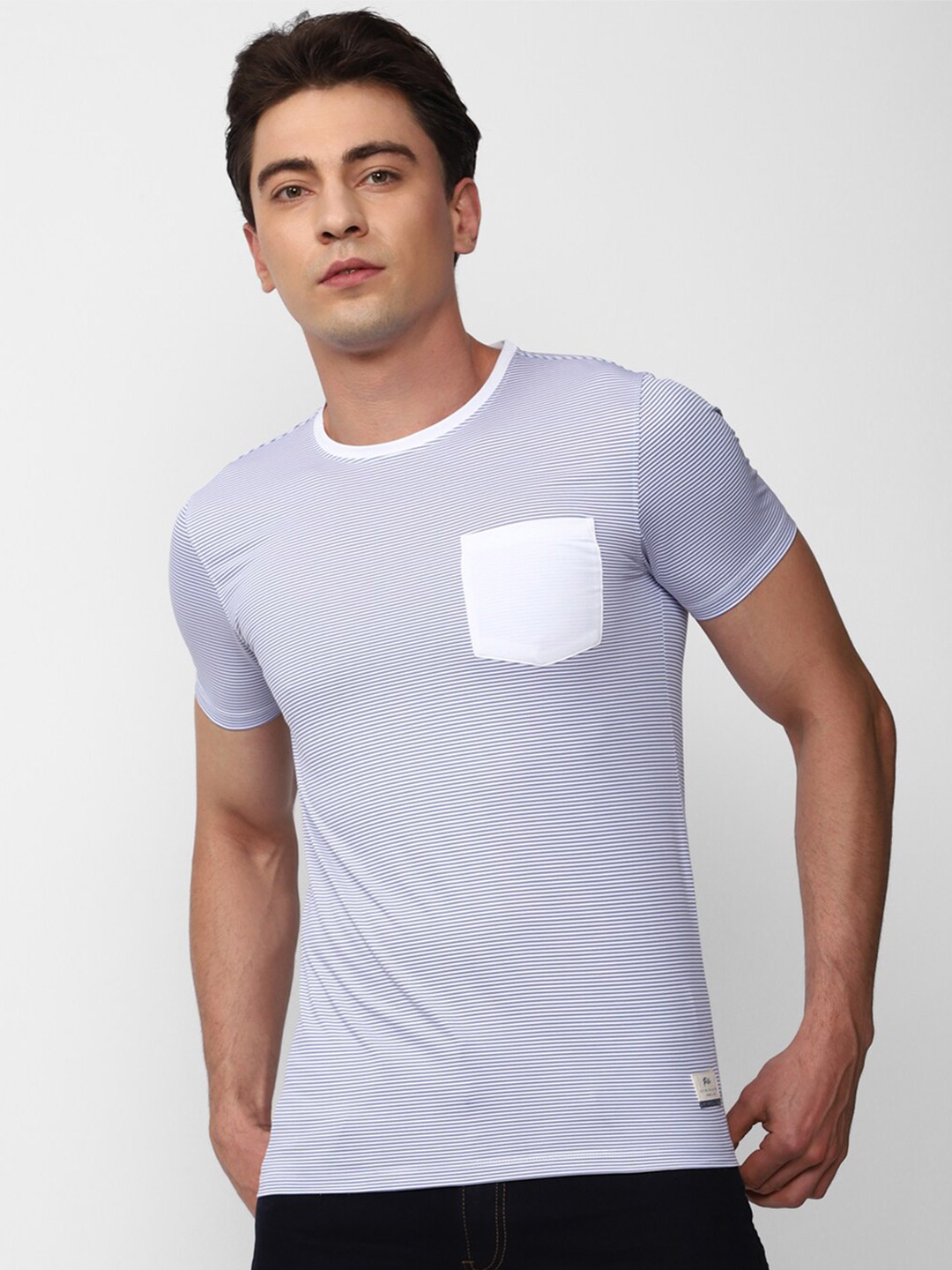 

Peter England Casuals Striped Round Neck Slim Fit Polyester T-Shirt, Blue