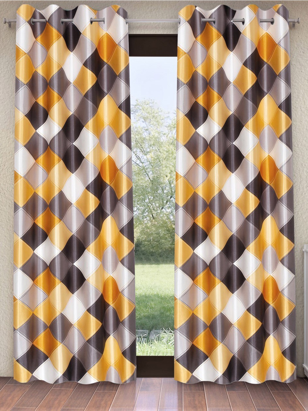 

Home Sizzler Yellow & White 2 Piece Geometric Printed Door Curtain