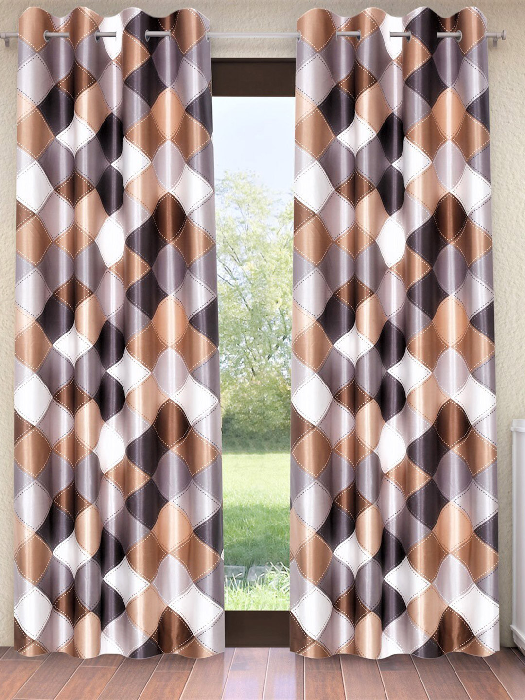 

Home Sizzler Brown & Grey 2 Piece Geometric Printed Door Curtain