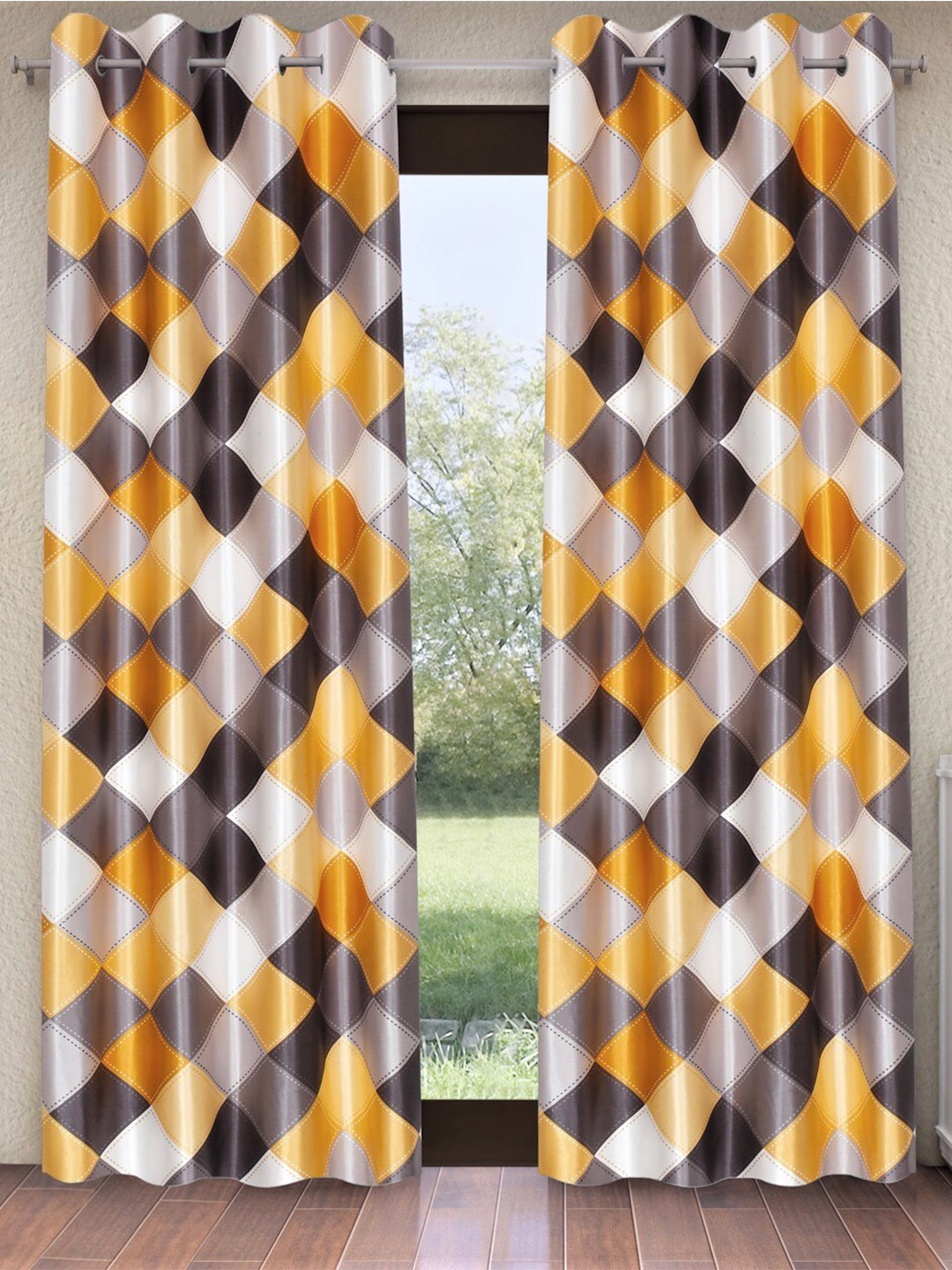 

Home Sizzler Yellow & Grey 2 Piece Geometric Printed Window Curtains