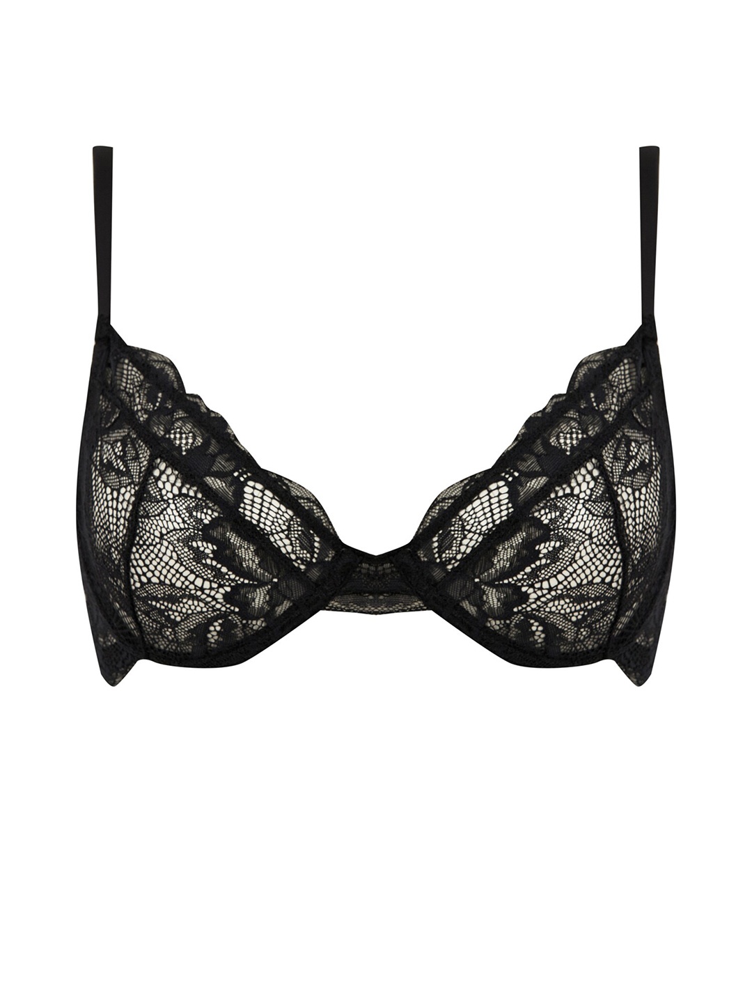 

DeFacto Floral Non-Wired Lower Back Knitted Medium Coverage Lace Everyday Bra, Black