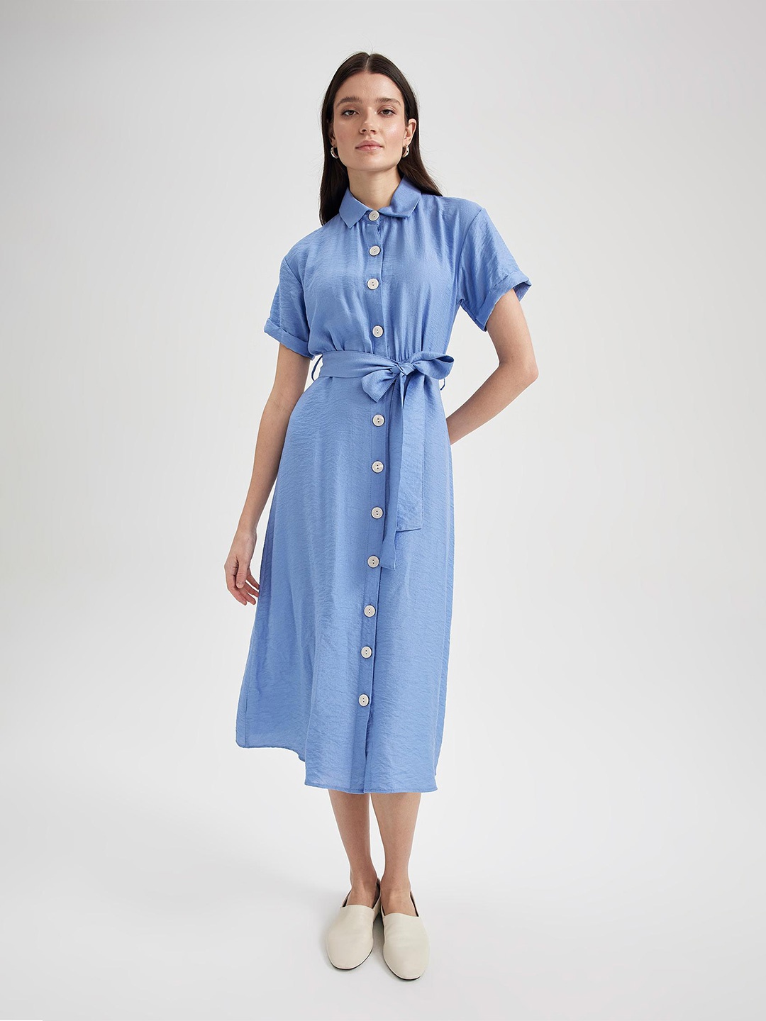 

DeFacto Spread Collar Shirt Midi Dress, Blue