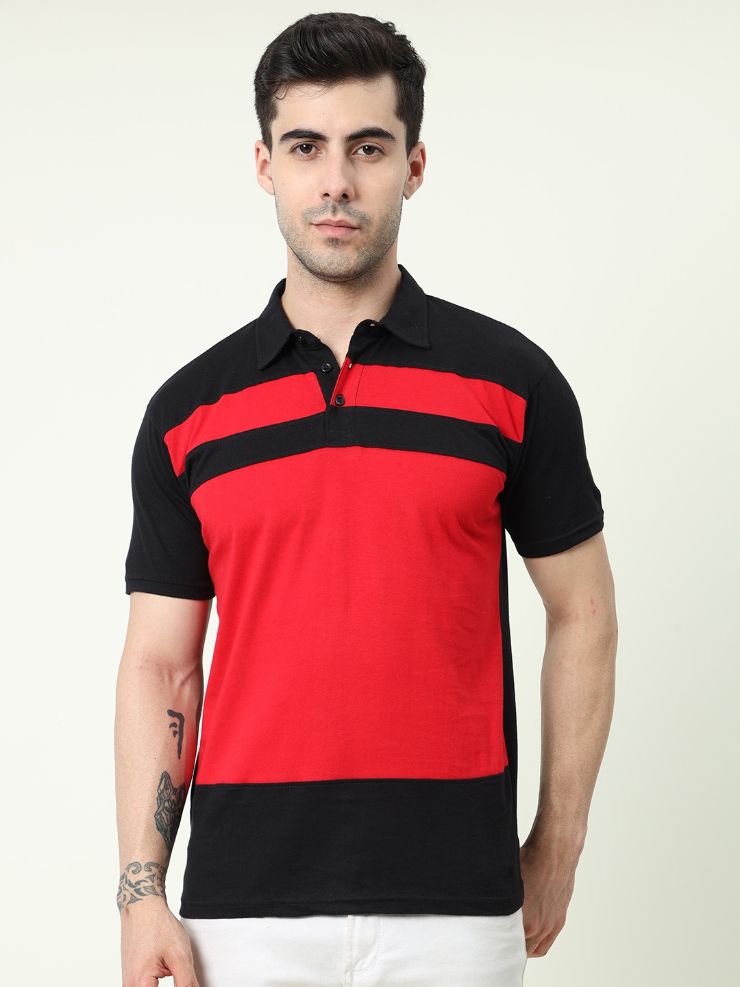 

Fleximaa Colourblocked Polo Collar Cotton T-shirt, Red