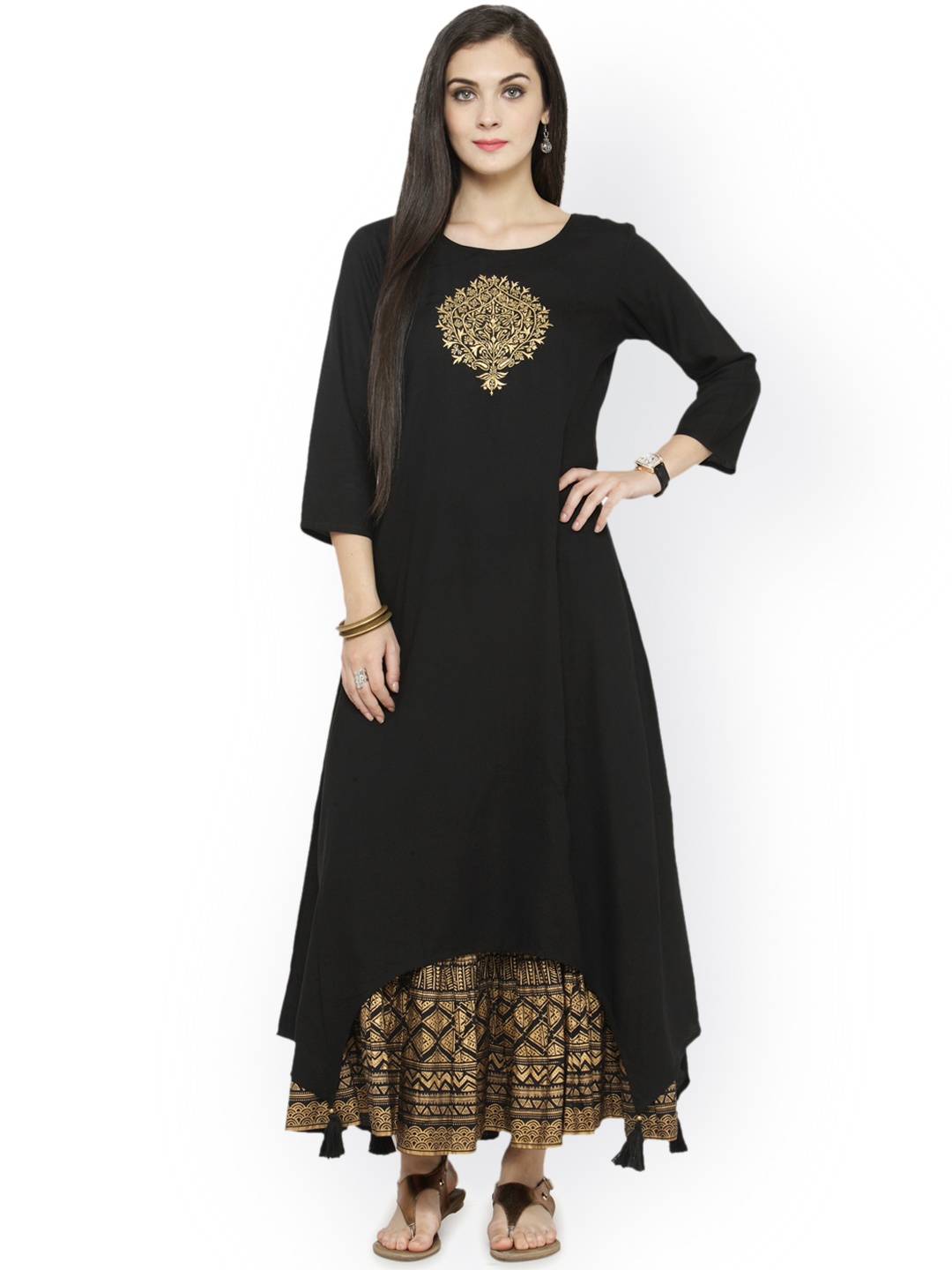 

Varanga Women Black Embroidered Kurta with Skirt