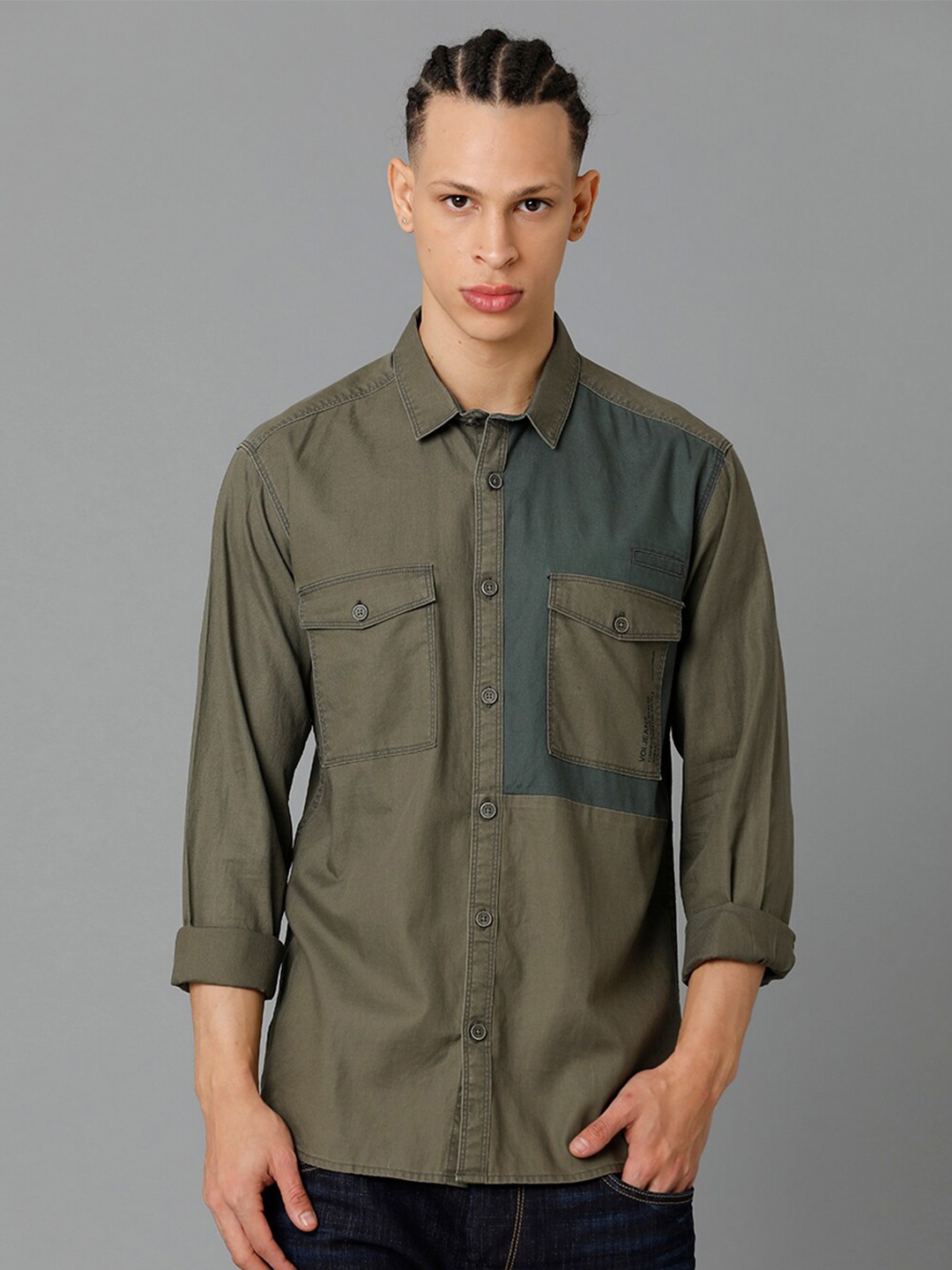 

Voi Jeans Long Sleeves Slim Fit Pure Cotton Casual Shirt, Green