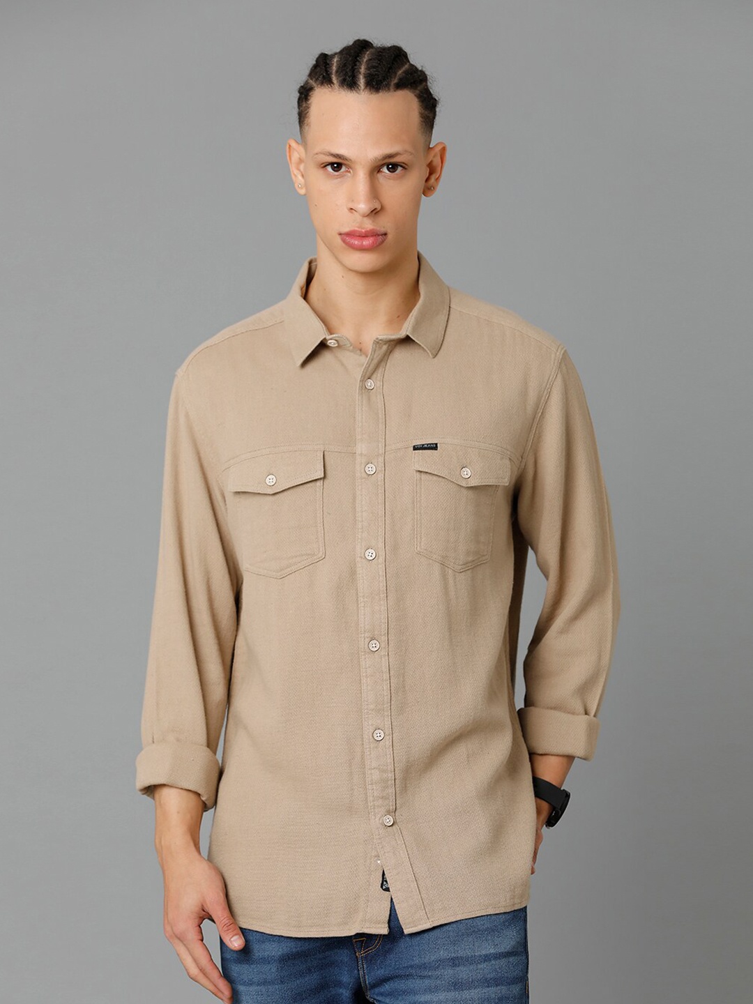 

Voi Jeans Spread Collar Slim Fit Casual Shirt, Khaki