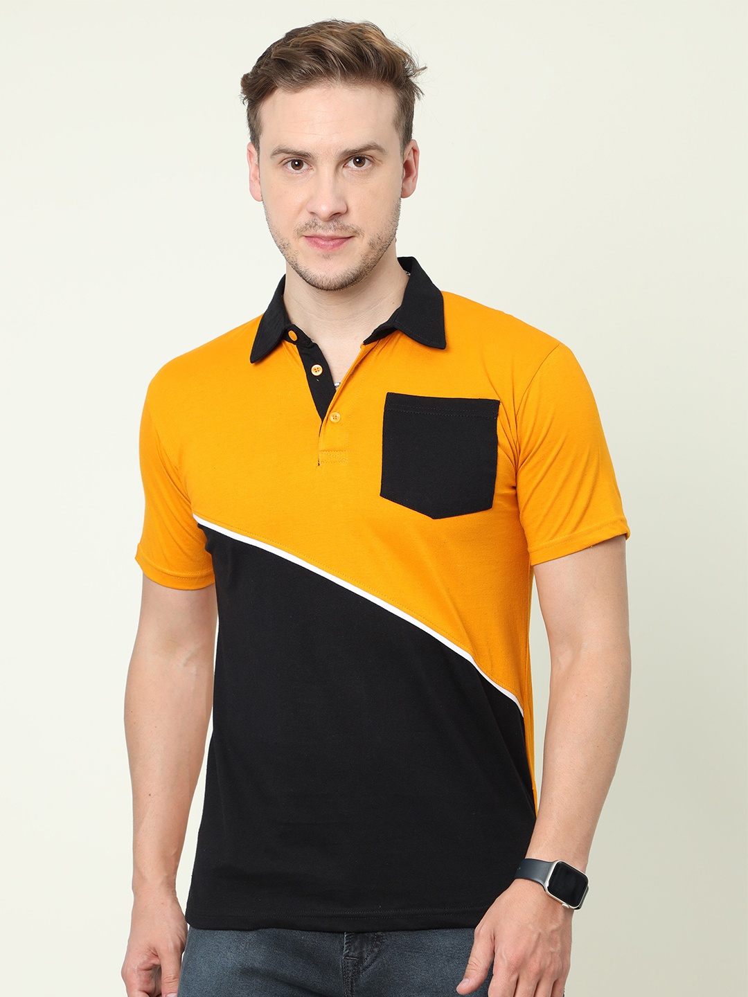 

Fleximaa Colourblocked Polo Collar Cotton T-shirt, Yellow