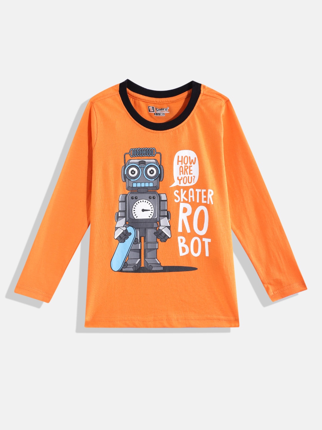 

Eteenz Boys Graphic & Typography Printed Pure Cotton T-shirt, Orange