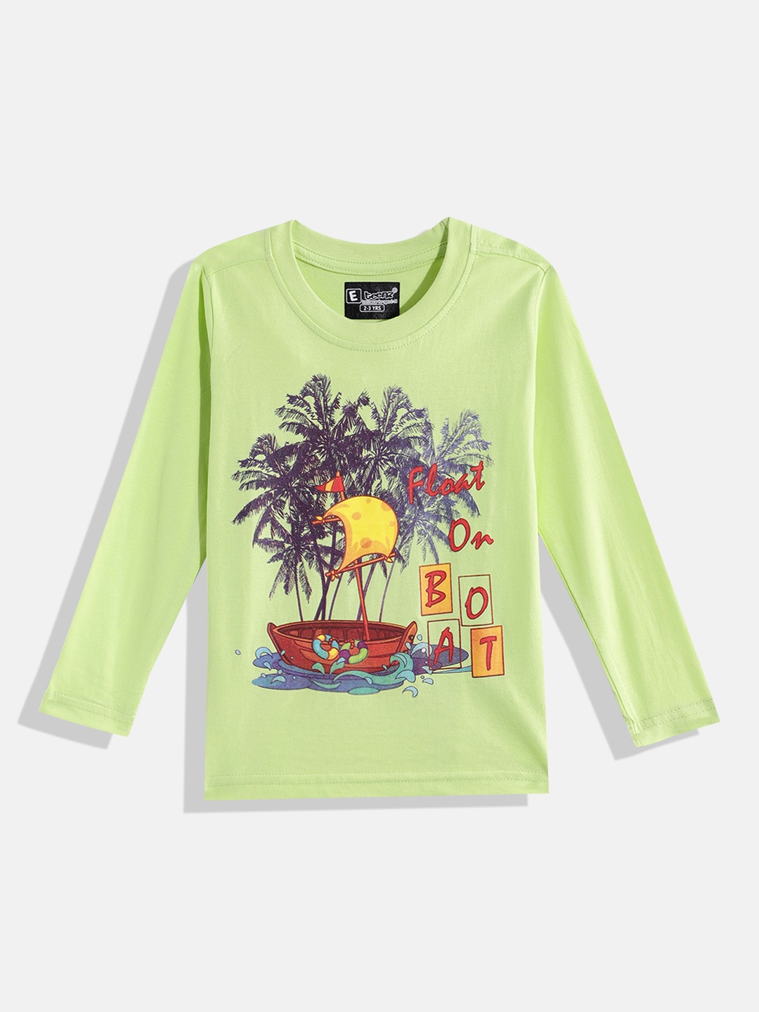 Eteenz Boys Graphic & Typography Printed Pure Cotton T-shirt, Green