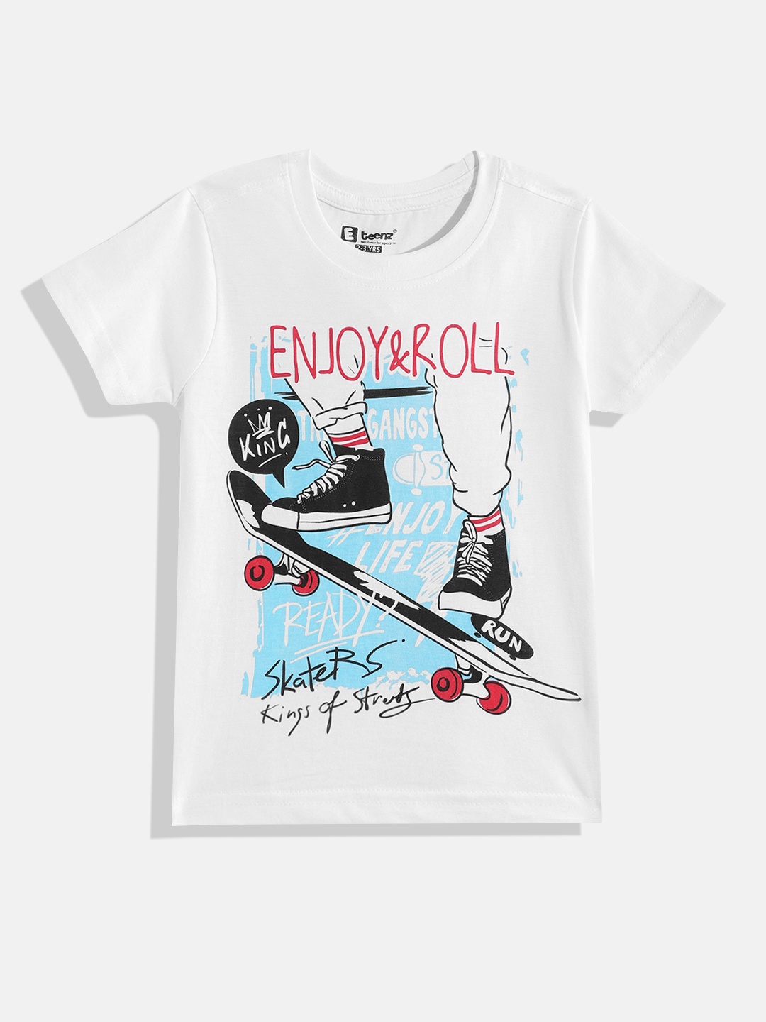 

Eteenz Boys Pure Cotton Graphic Printed T-shirt, White