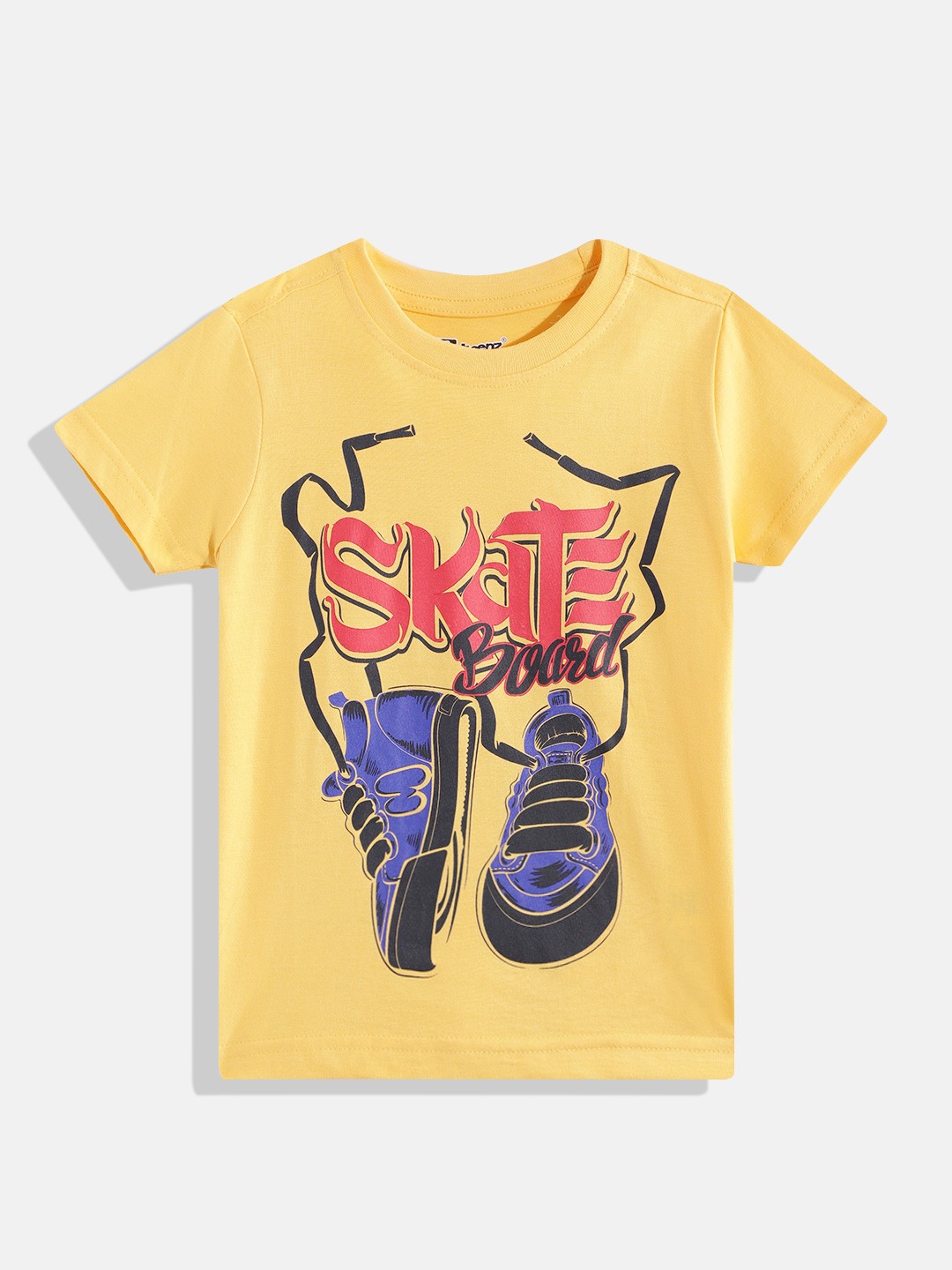 

Eteenz Boys Pure Cotton Typography Printed T-shirt, Yellow