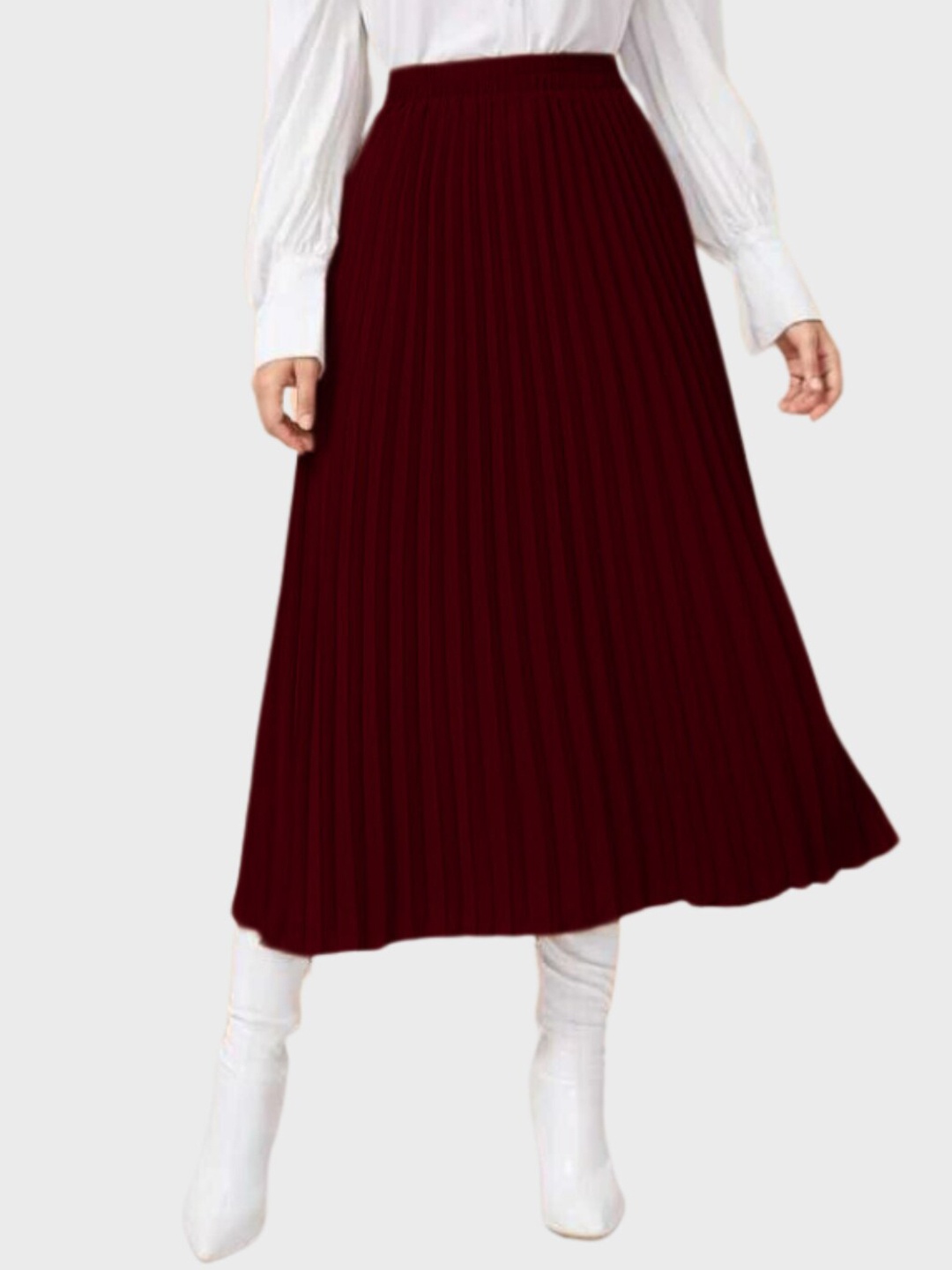 

BUY NEW TREND Pleated A-Line Midi Skirt, Burgundy