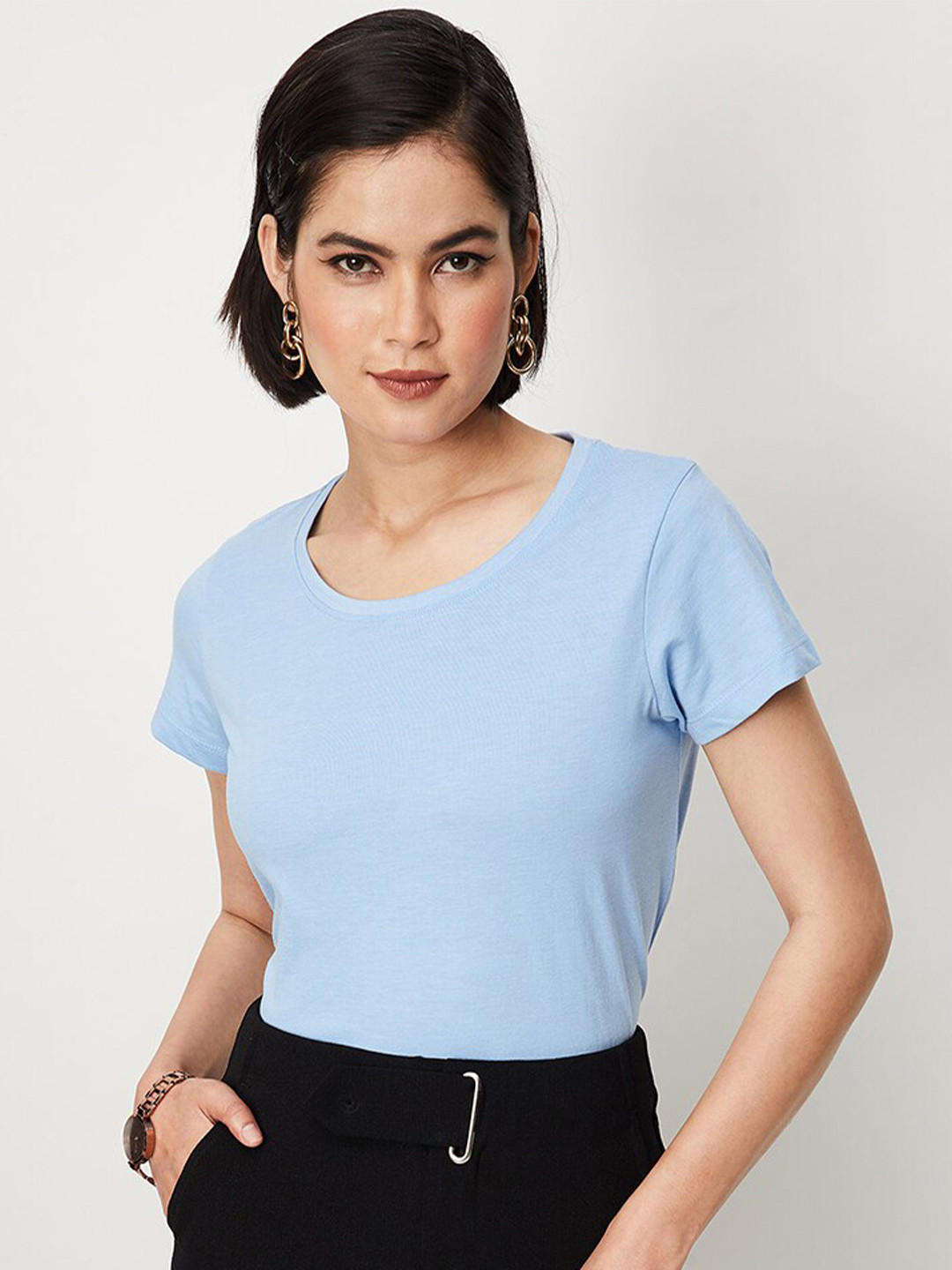 

max Round Neck Short Sleeves T-shirt, Blue