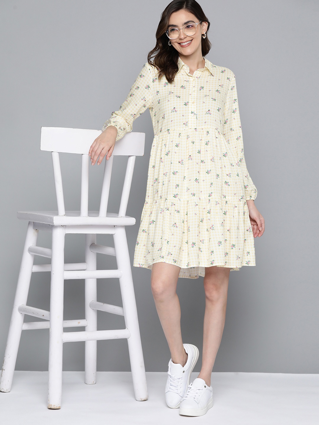 

Mast & Harbour Print Puff Sleeves Shirt Dress, Yellow
