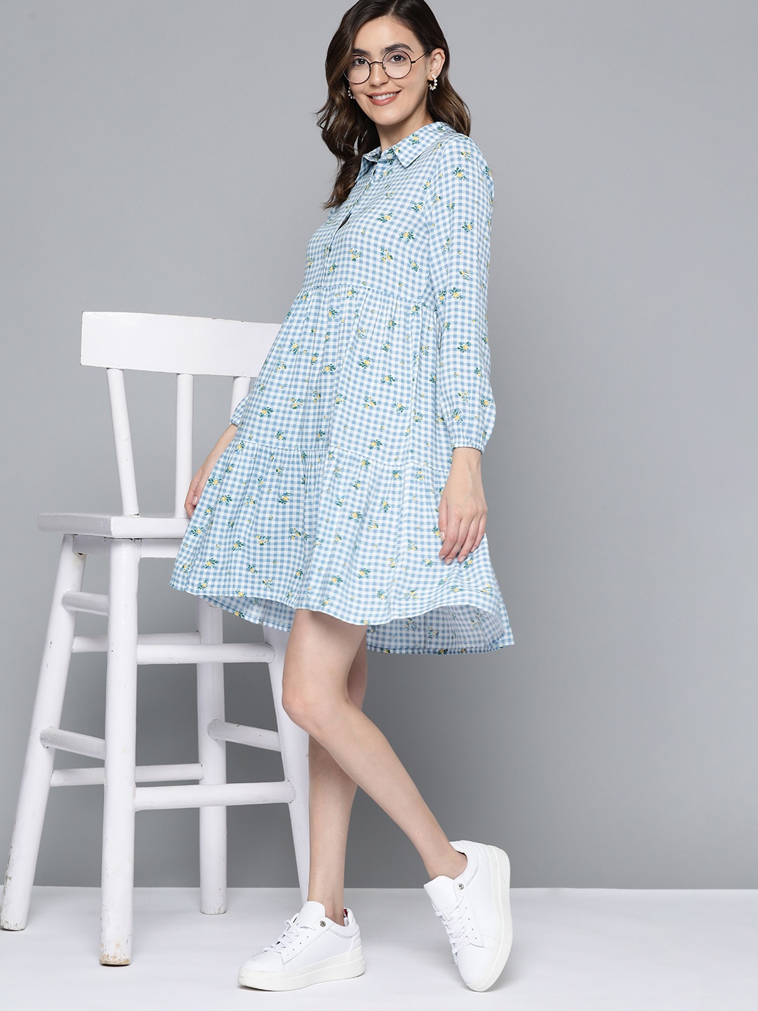 

Mast & Harbour Print Puff Sleeves Shirt Dress, Blue