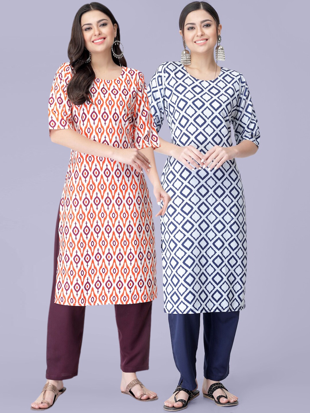 

7Threads Pack Of 2 Printed Kurta with Trousers, Off white