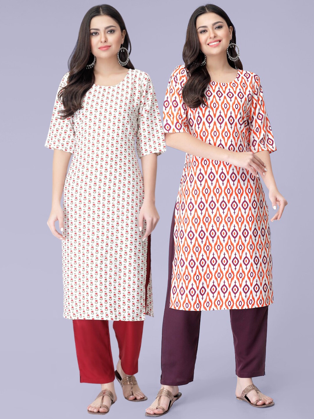 

7Threads Pack Of 2 Printed Kurta with Trousers, Off white
