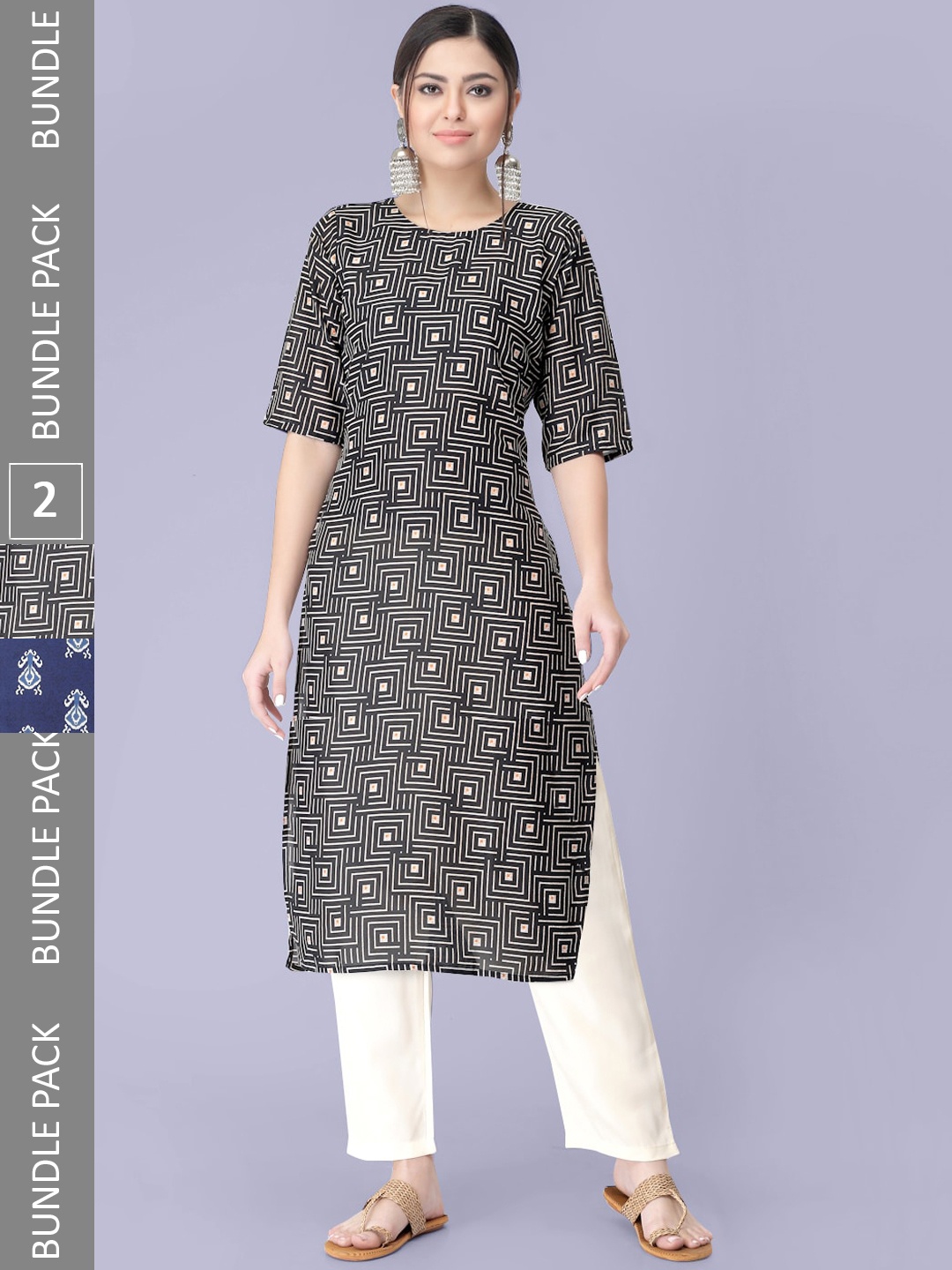 

7Threads Pack of 2 Printed Kurtas with Trousers, Navy blue
