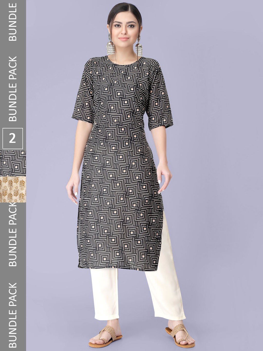 

7Threads Pack of 2 Printed Kurtas with Trousers, Beige