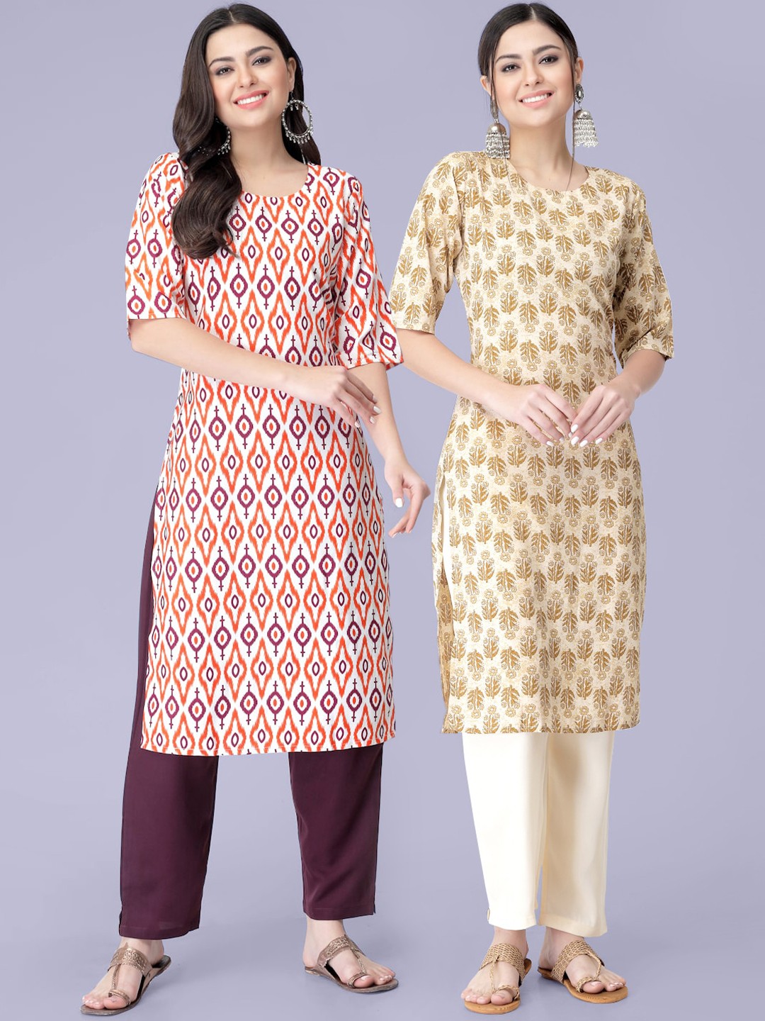 

7Threads Pack Of 2 Printed Kurta with Trousers, Off white