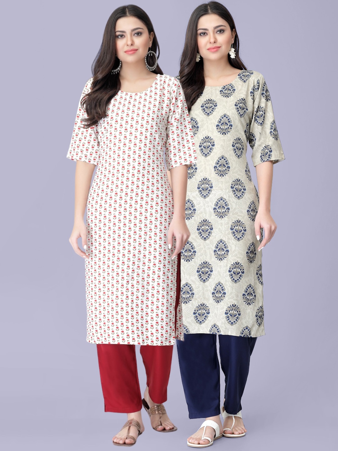 

7Threads Pack Of 2 Printed Kurta with Trousers, Red