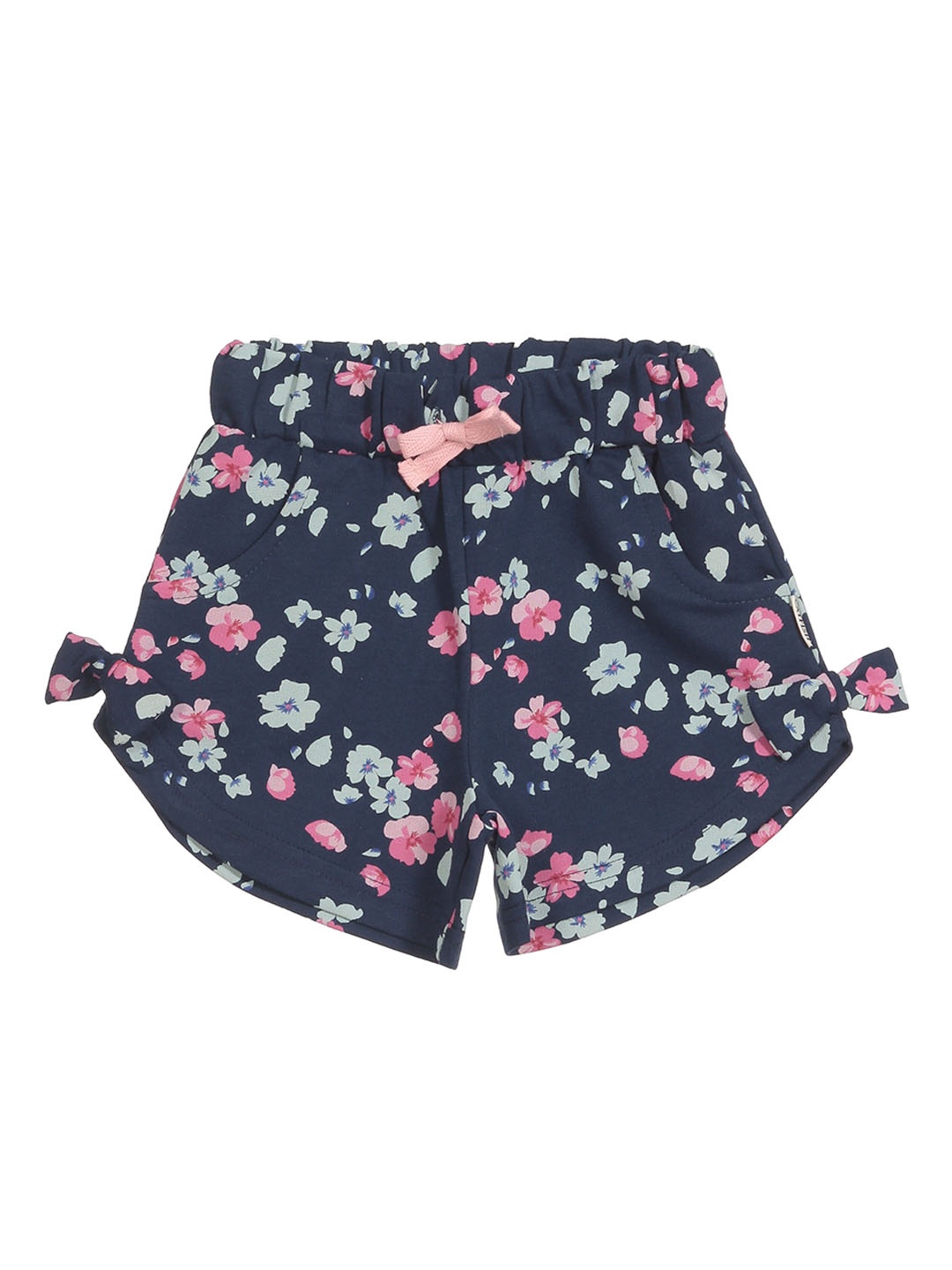 

Lil Lollipop Girls Floral Printed Mid Rise Knitted Pure Cotton Shorts, Navy blue