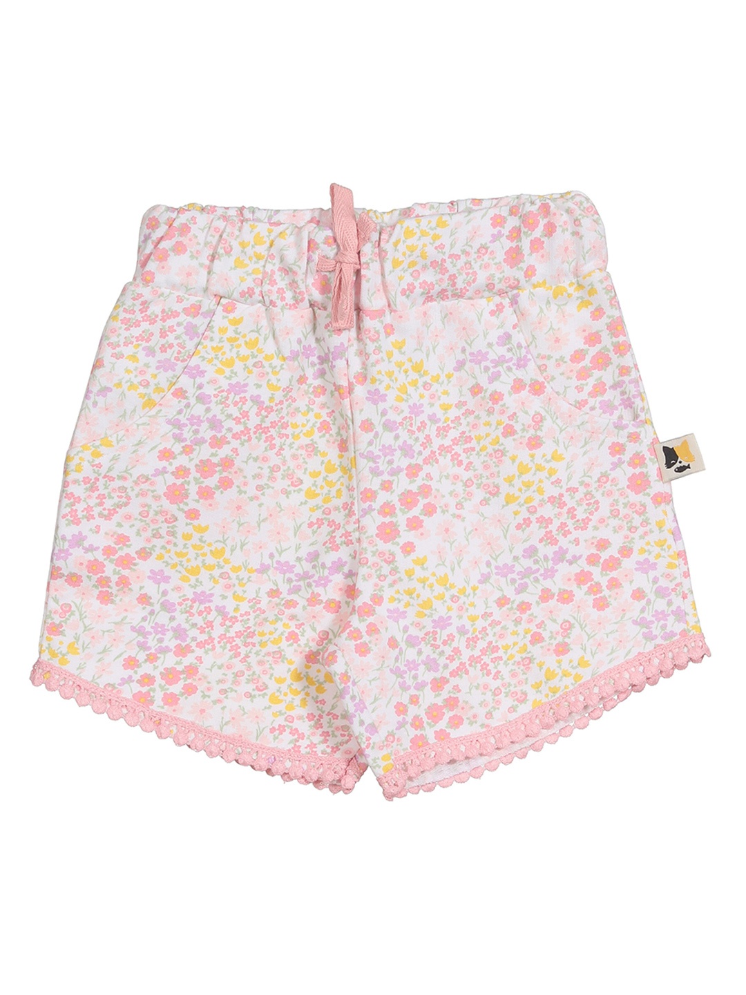 

Lil Lollipop Girls Floral Printed Mid Rise Knitted Pure Cotton Shorts, White