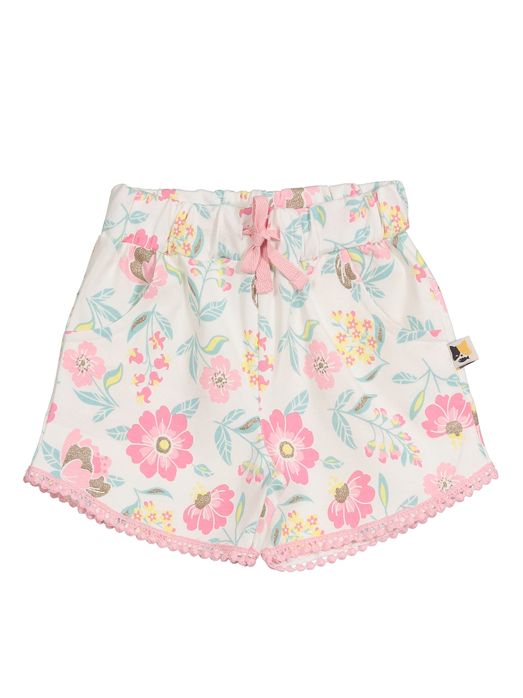

Lil Lollipop Girls Floral Printed Mid Rise Knitted Pure Cotton Shorts, White