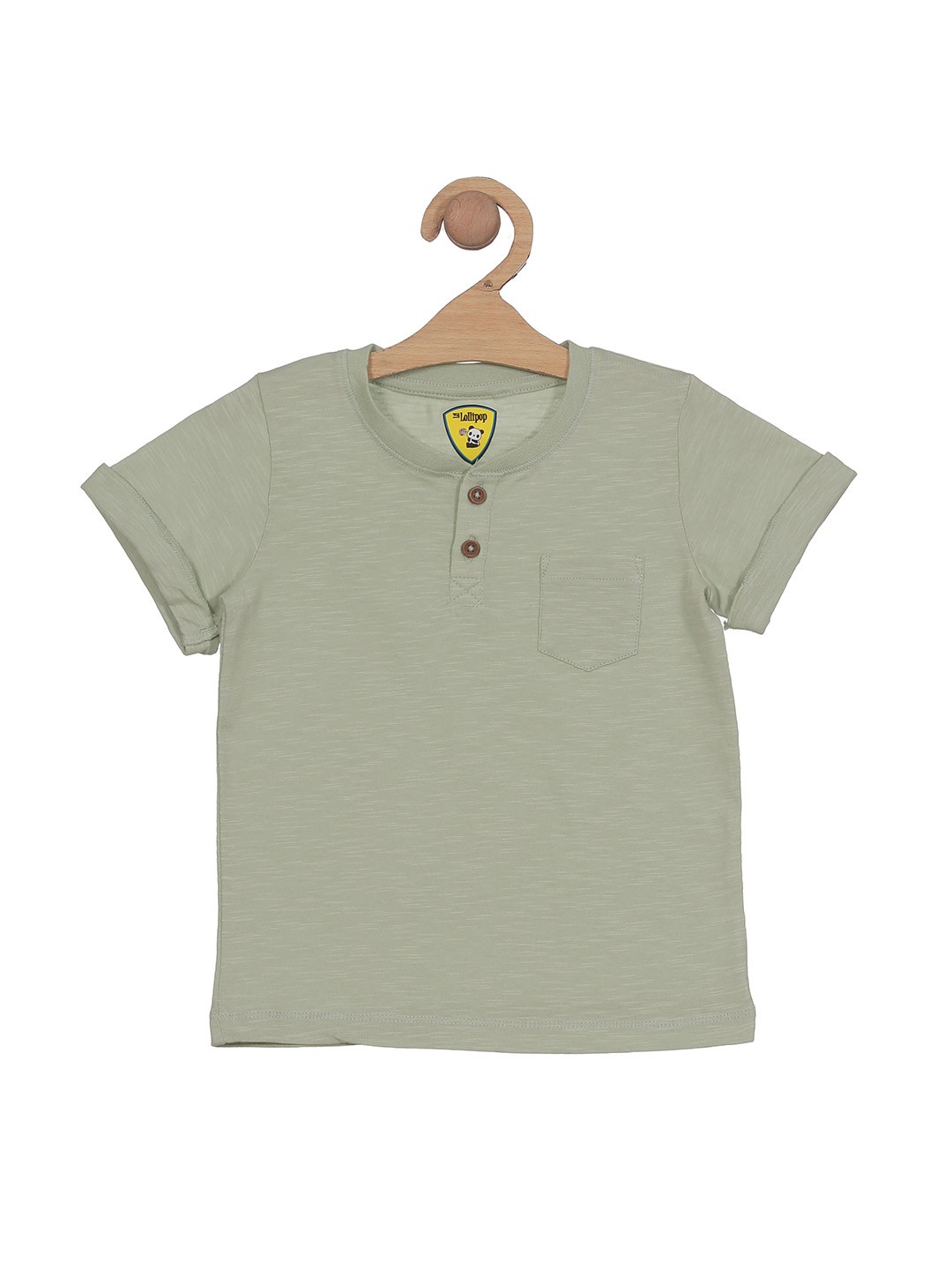 

Lil Lollipop Kids Henley Neck Short Sleeves Pure Cotton T-shirt, Green