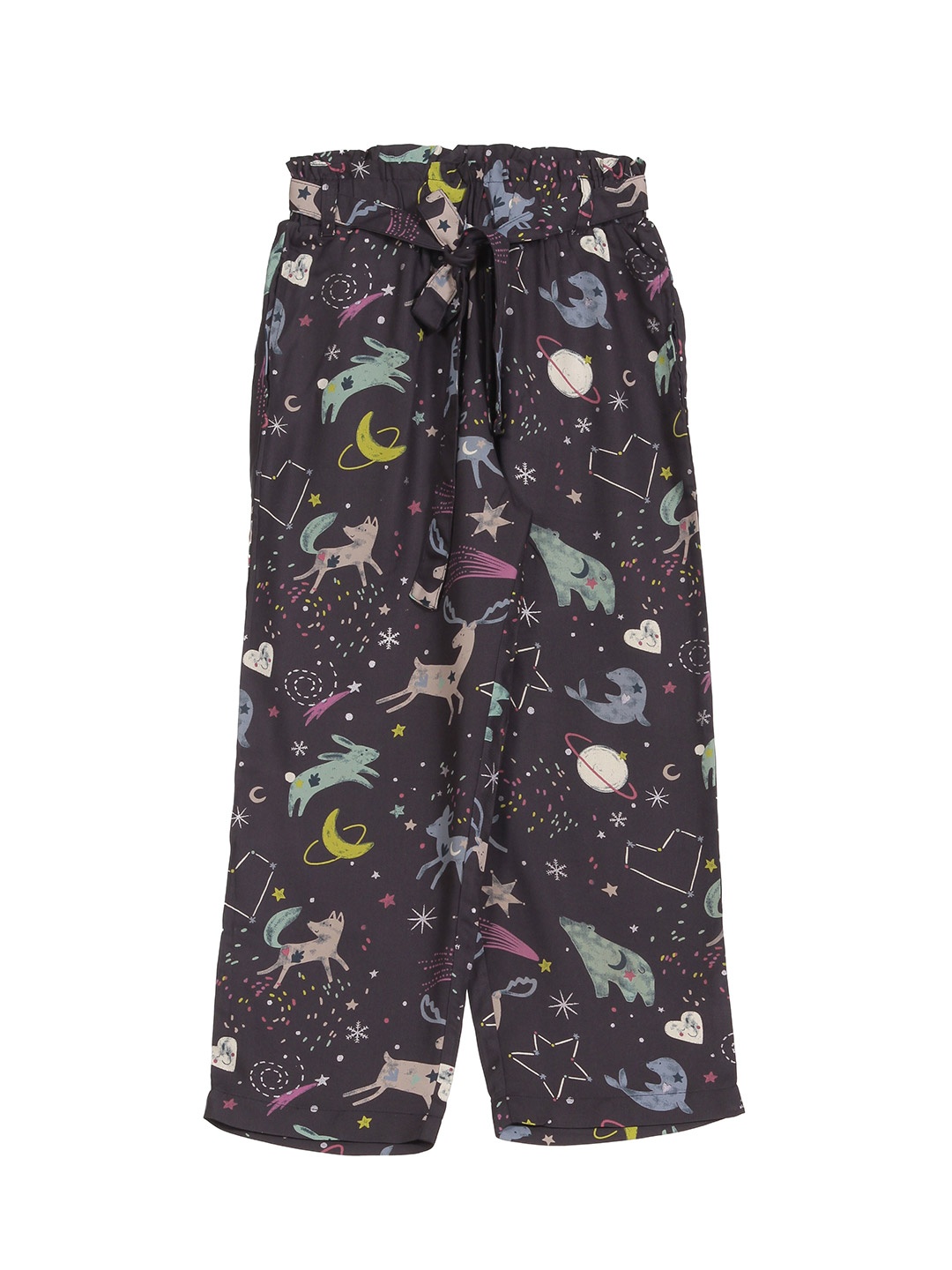 

Lil Lollipop Girls Printed Flared Knitted Pure Cotton Palazzos, Black