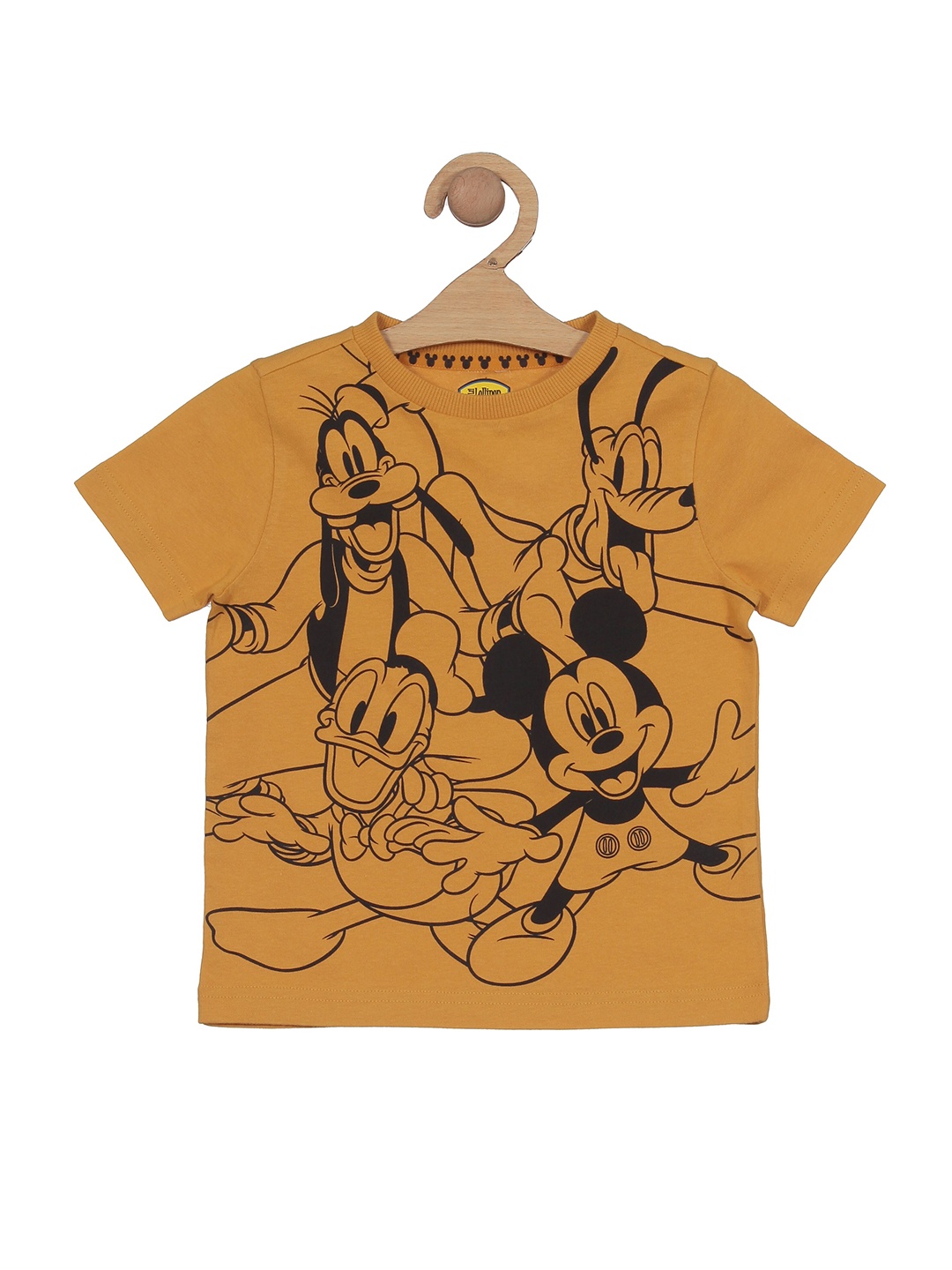 

Lil Lollipop Kids Mickey Mouse Printed Pure Cotton T-shirt, Mustard