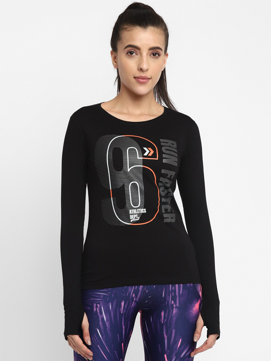 

appulse Typography Printed Long Thumbopen Sleeve T-shirt, Black