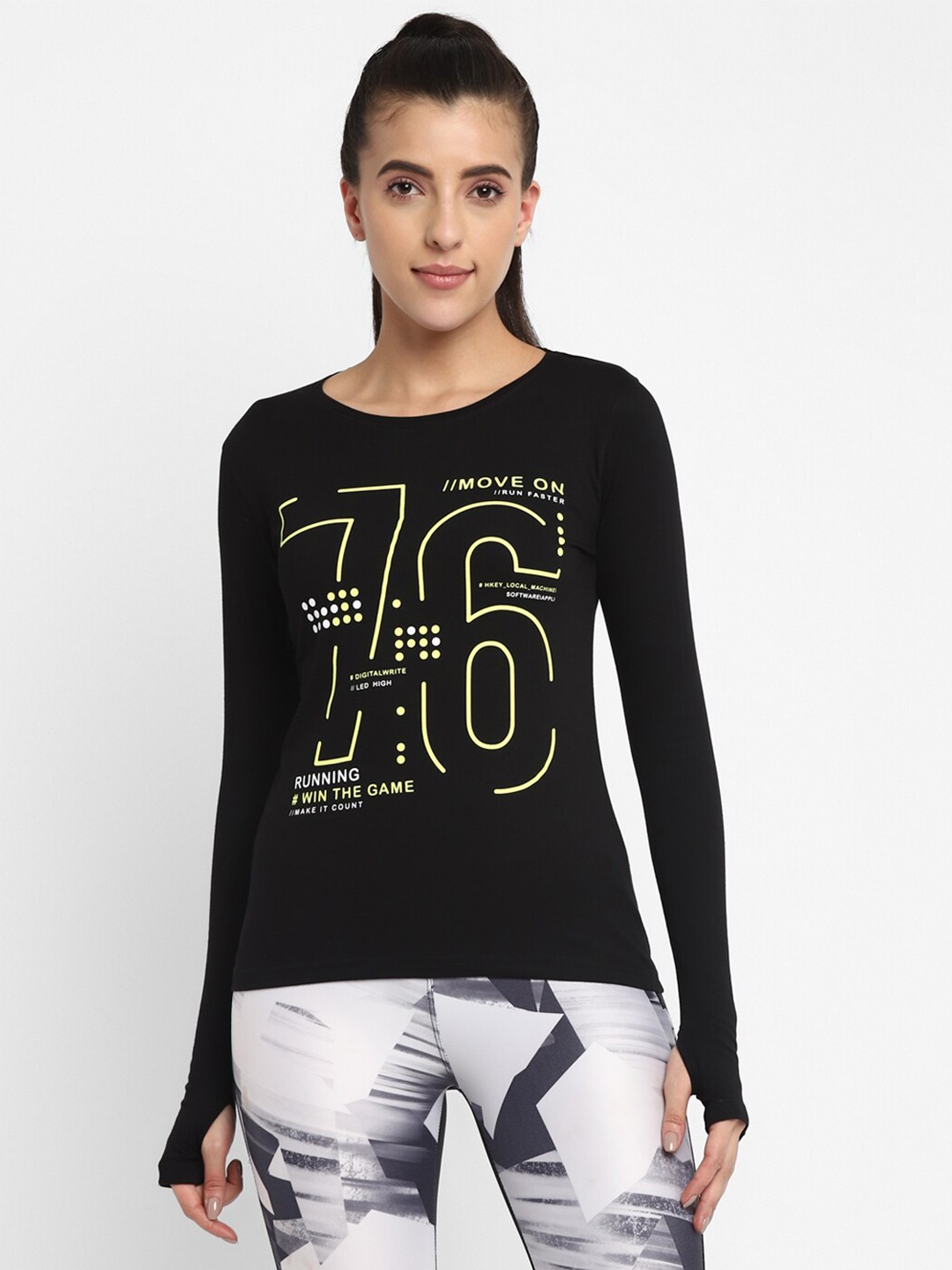 

appulse Typography Printed Long Thumbopen Sleeve T-shirt, Black