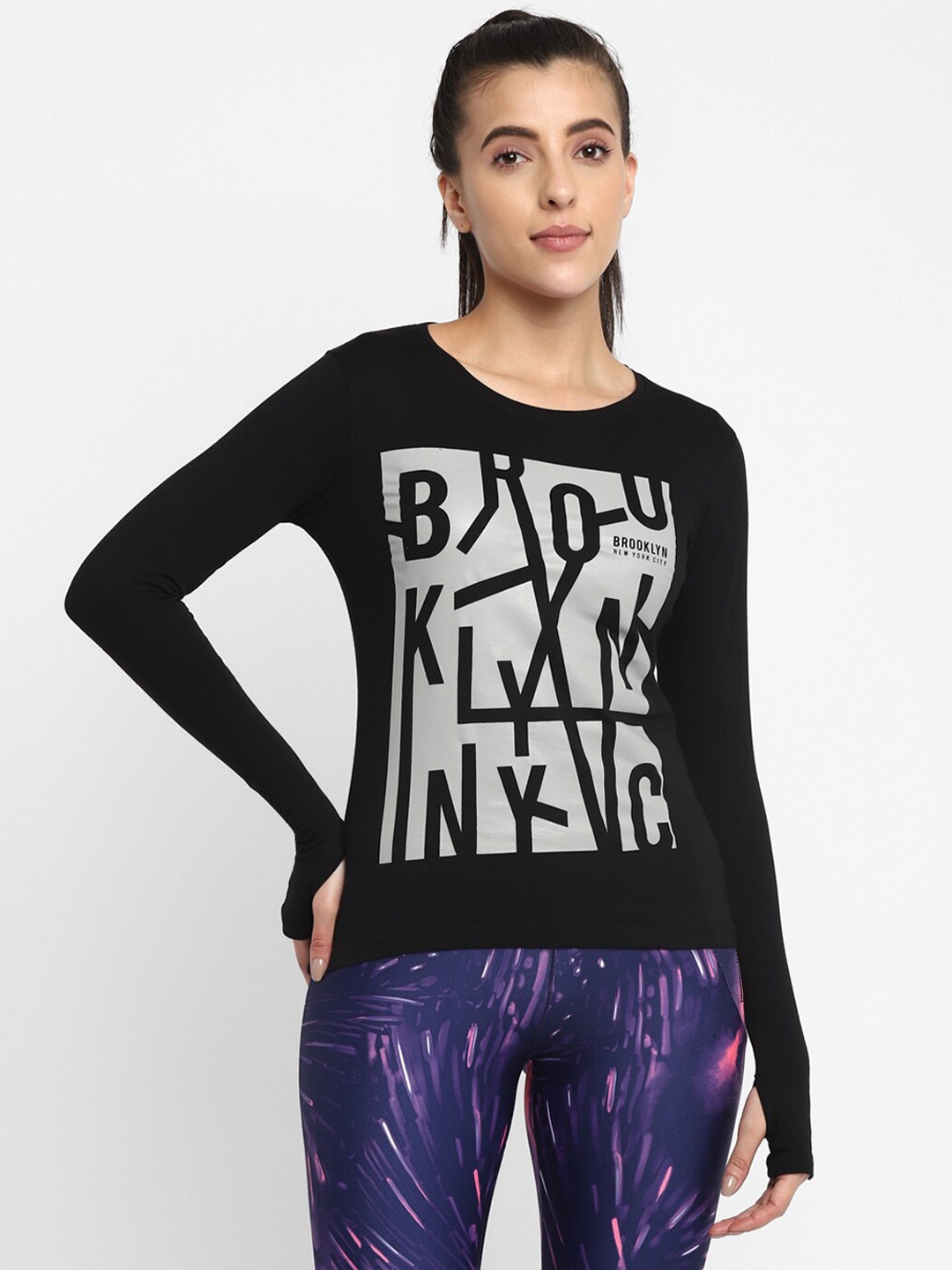 

appulse Typography Printed Long Thumbopen Sleeve T-shirt, Black