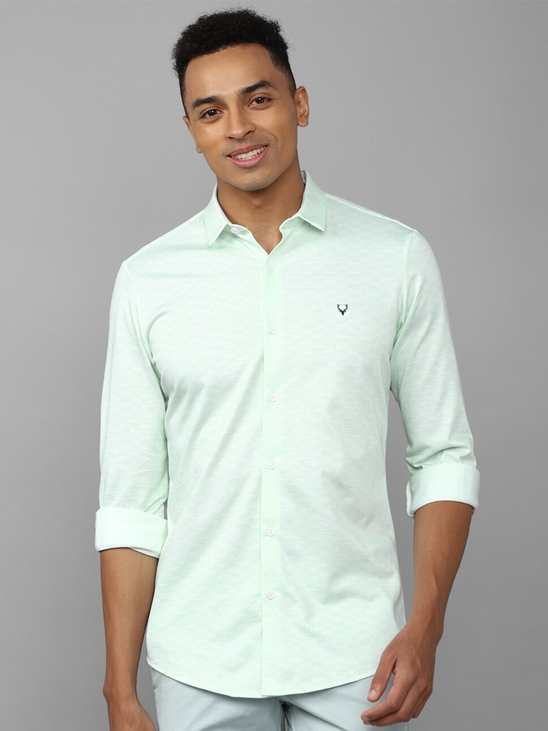 

Allen Solly Abstract Printed Spread Collar Slim Fit Pure Cotton Casual Shirt, Green