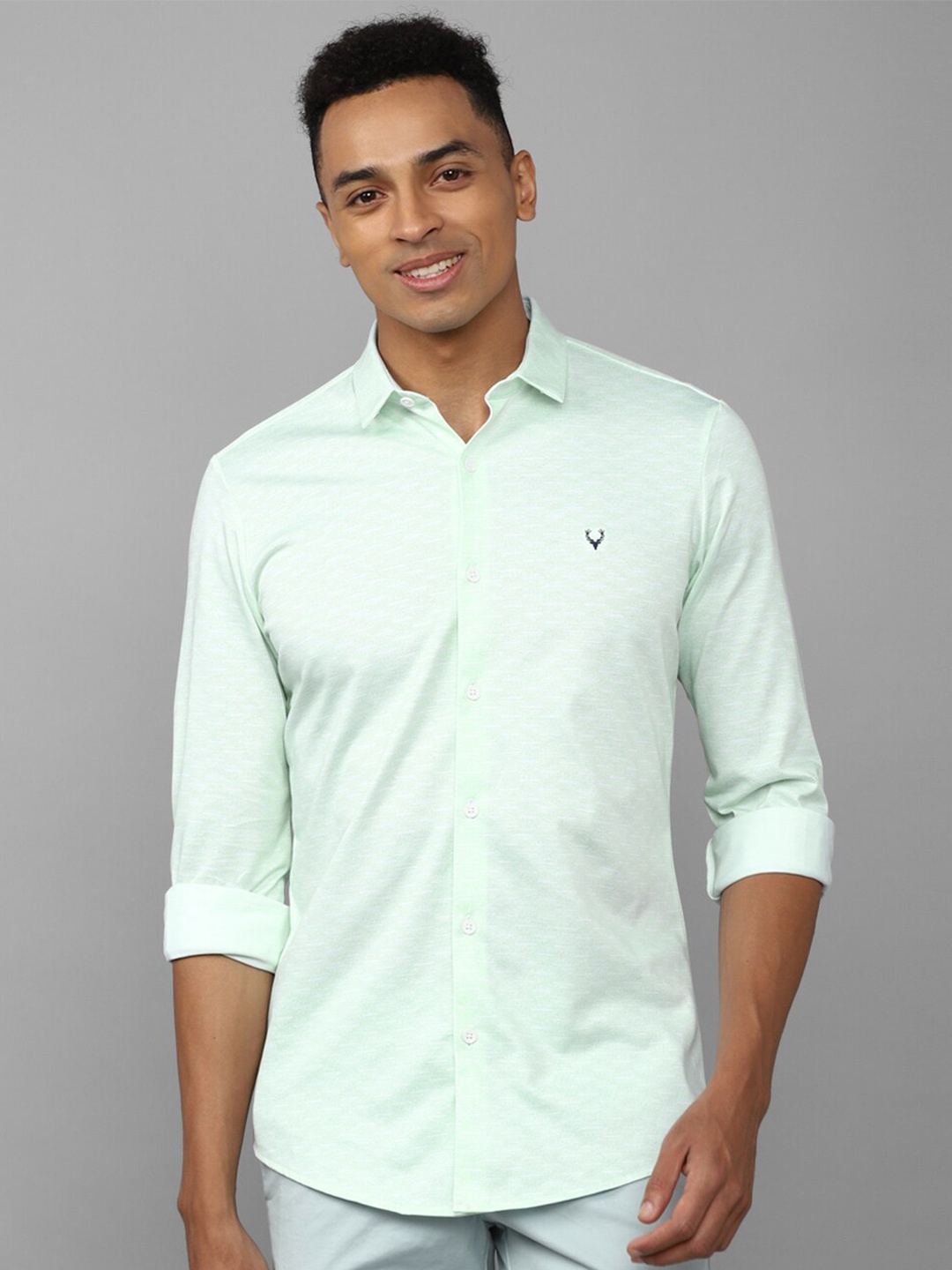

Allen Solly Men Pure Cotton Slim Fit Printed Casual Shirt, Green