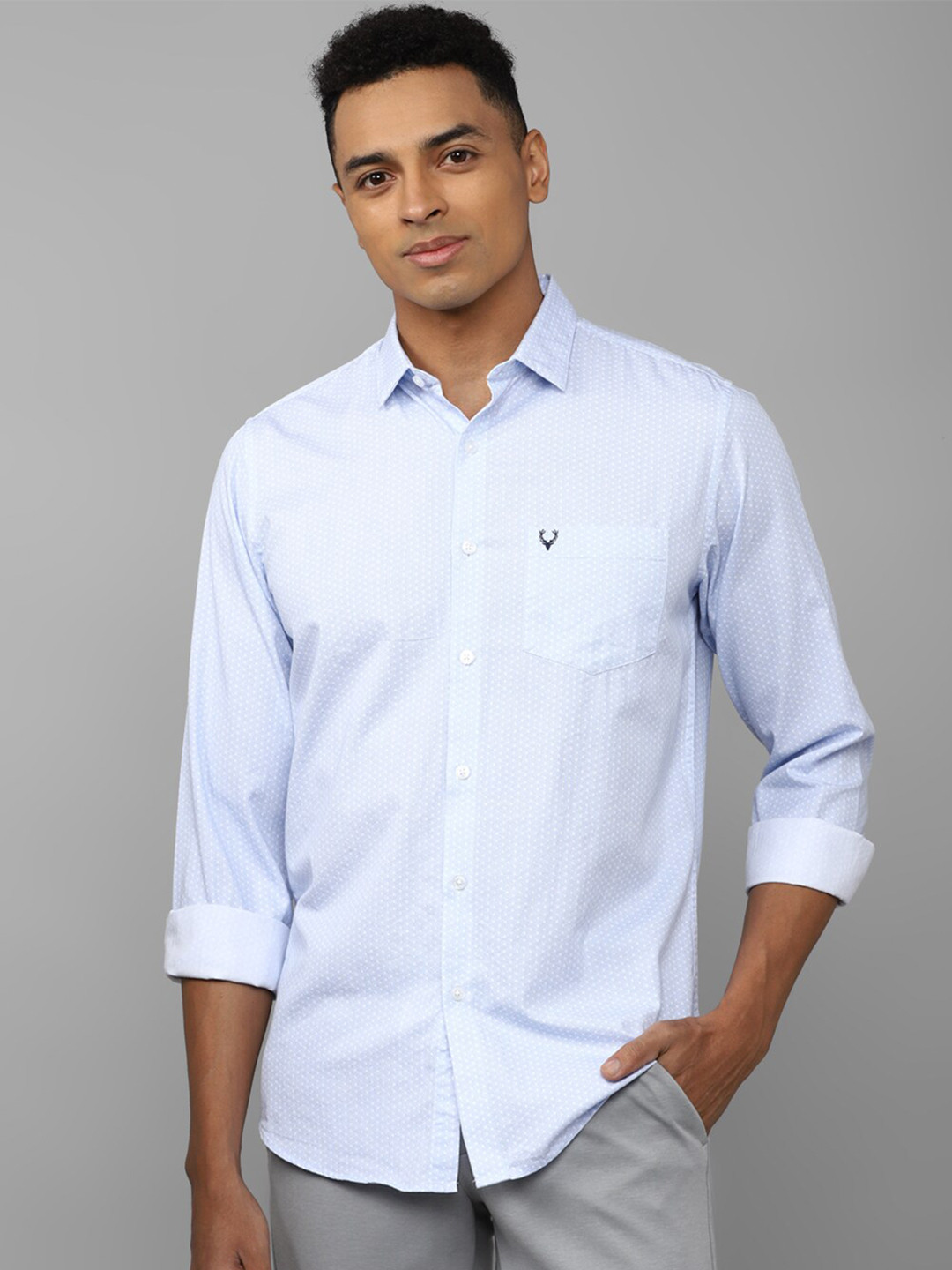 

Allen Solly Micro Ditsy Printed Spread Collar Slim Fit Pure Cotton Casual Shirt, Blue