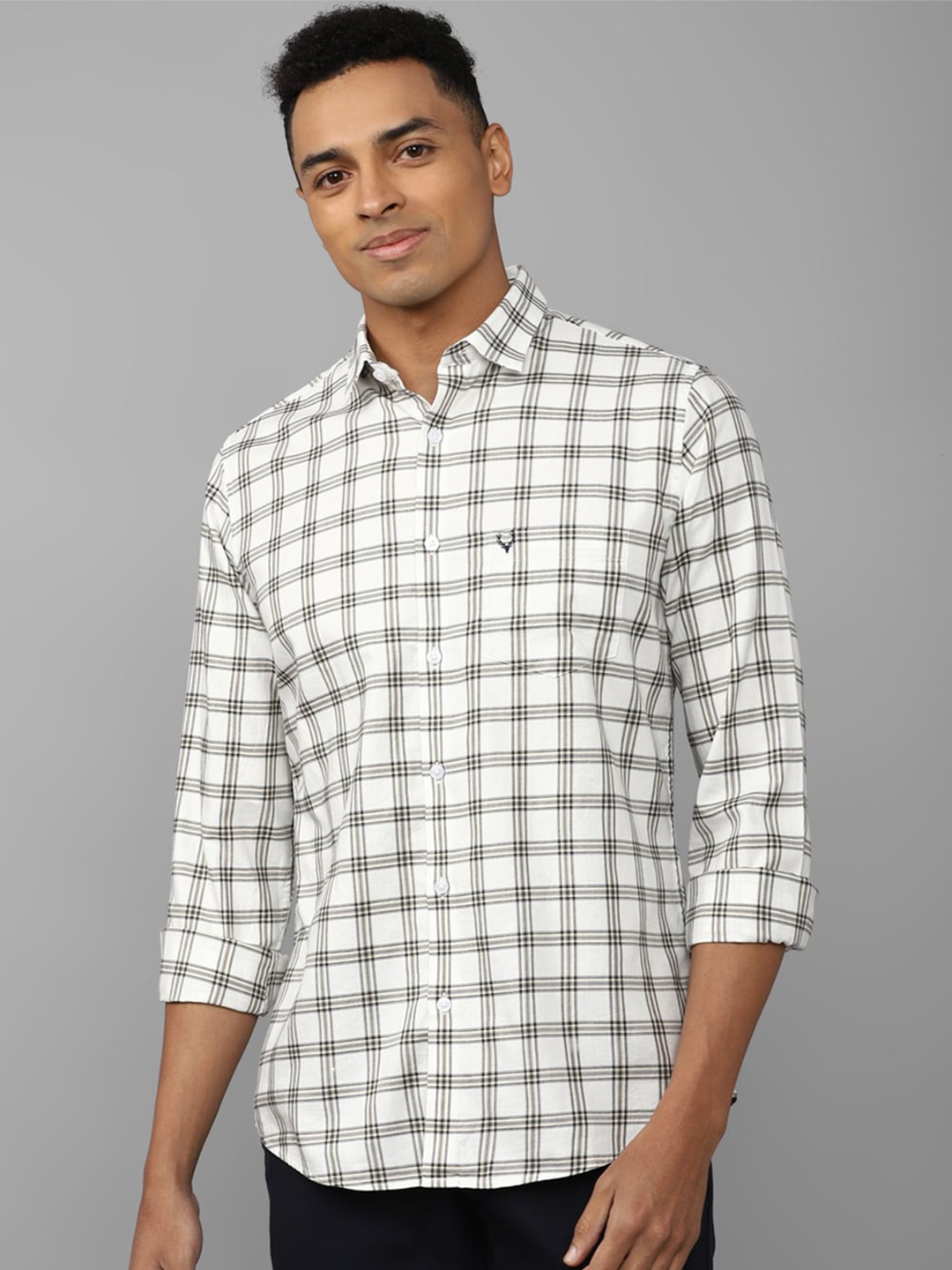 

Allen Solly Men Slim Fit Pure Cotton Checked Casual Shirt, White