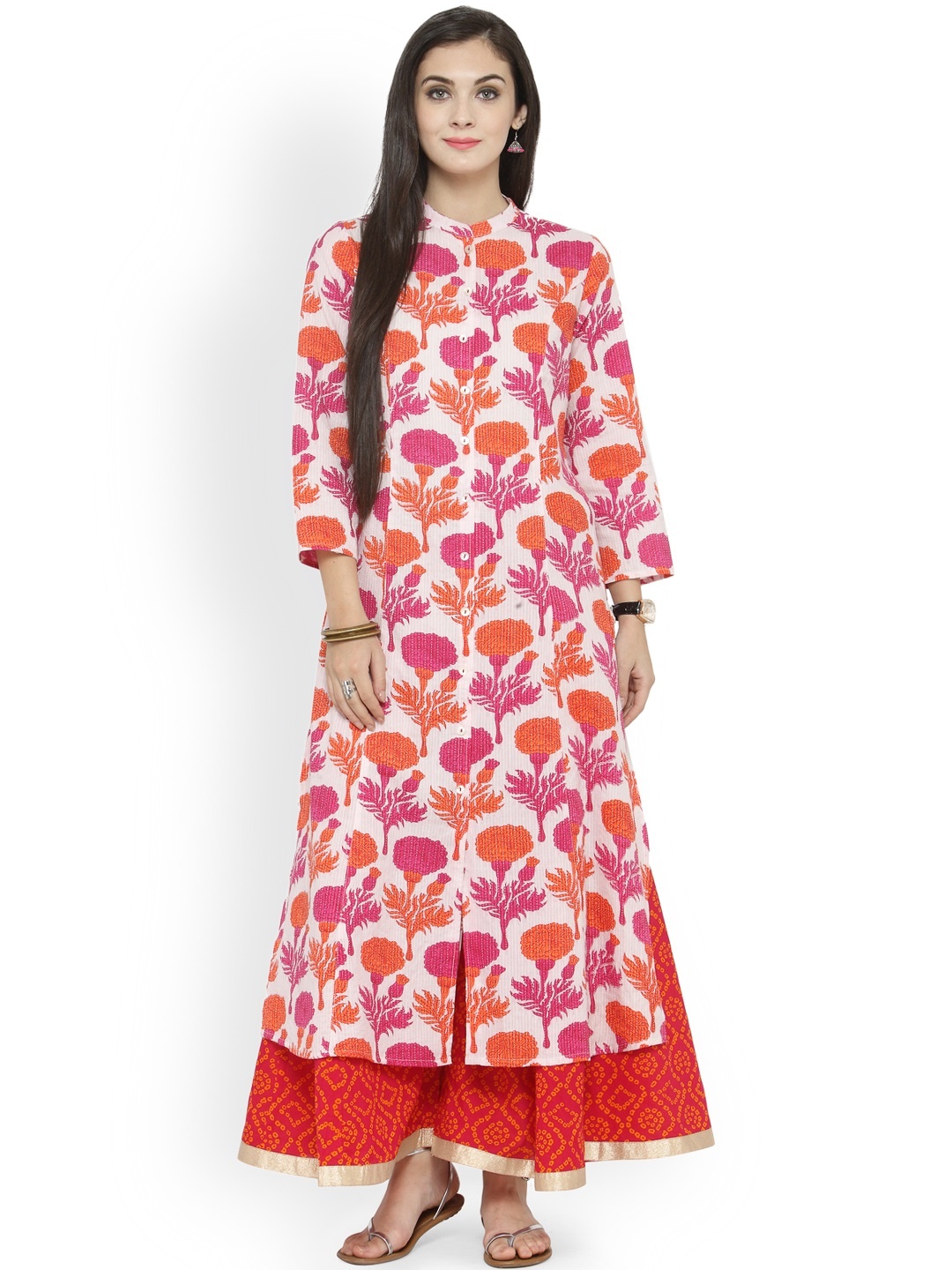 

Varanga Women White & Pink Printed Kurta with Palazzos